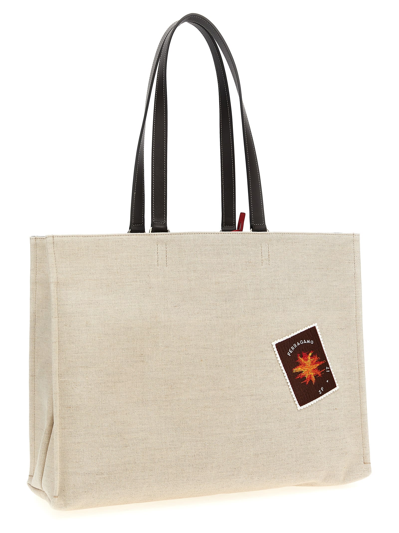 Shop Ferragamo Tote Bag L Shopping Bag In Beige