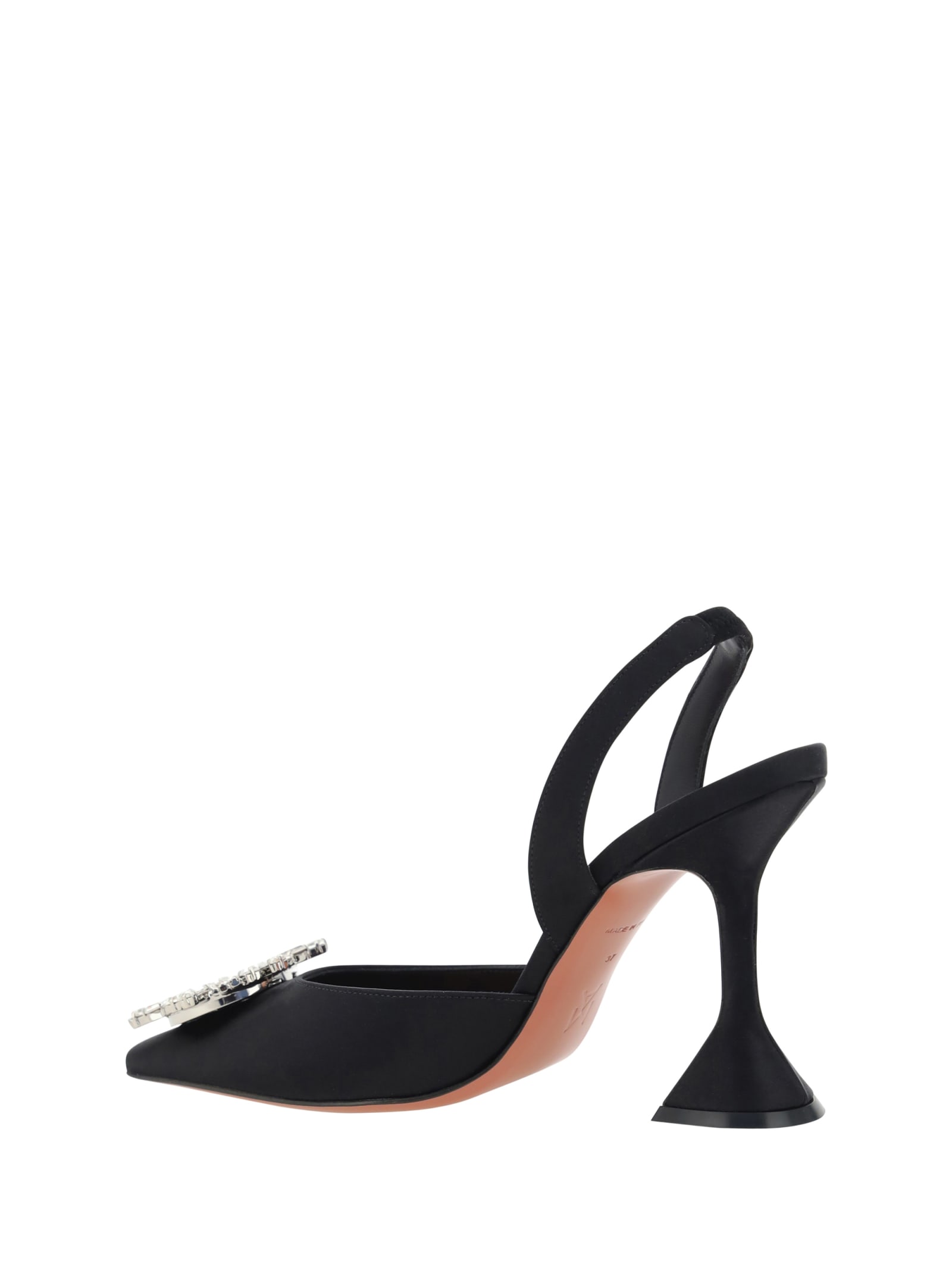 Amina Muaddi Rosie Crystal-embellished Satin Slingback Pumps In Satin Black/white