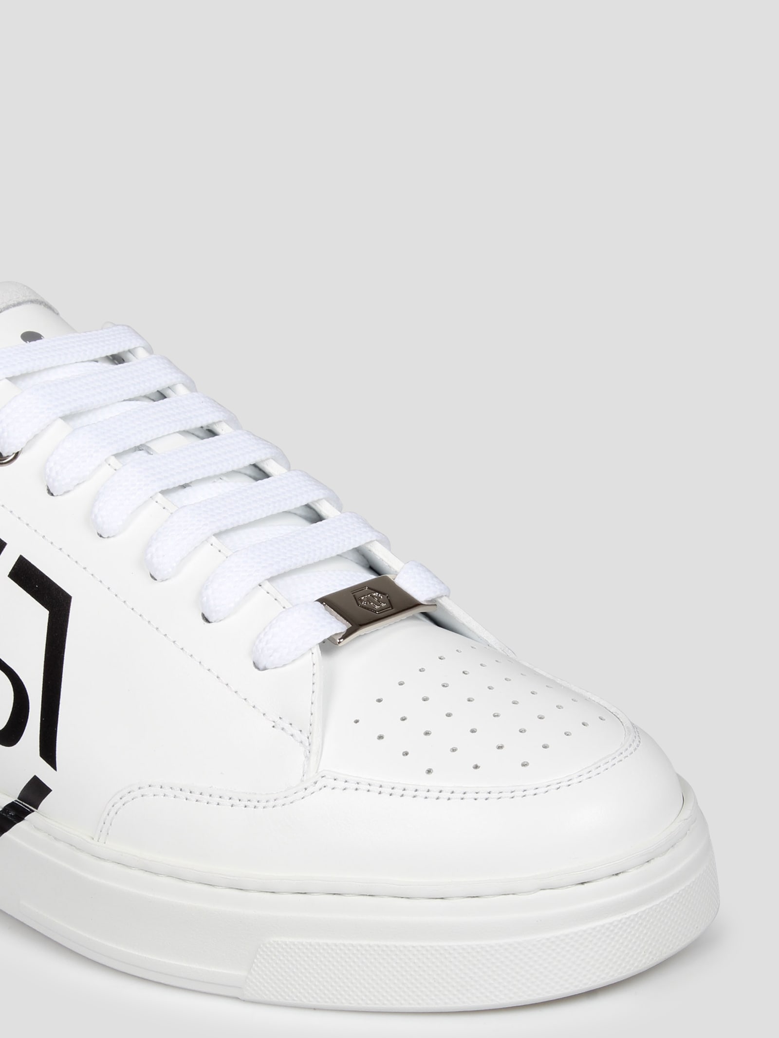 Shop Philipp Plein Hexagon Lo-top Leather Sneakers In White