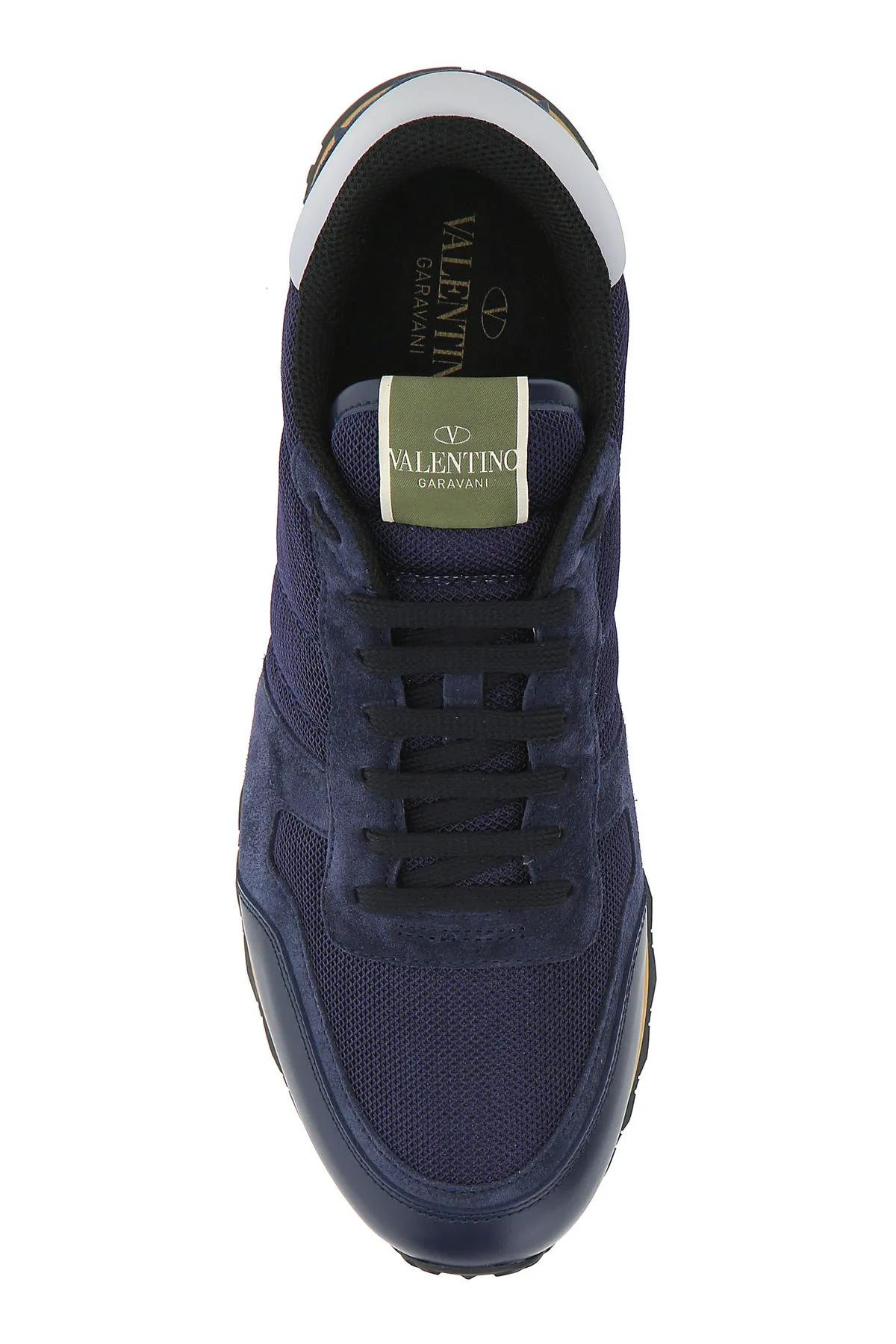 Shop Valentino Multicolor Fabric And Suede Sneakers In Blue