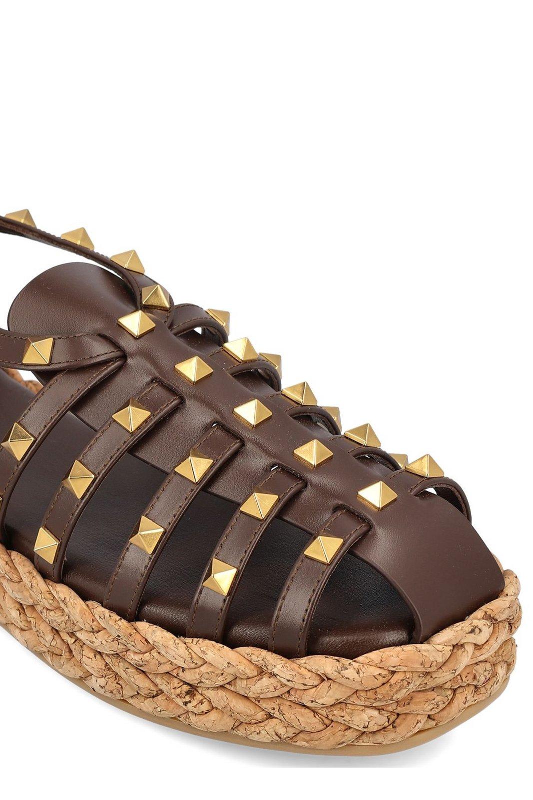 Valentino Garavani Rockstud Buckle Detailed Flat Shoes In Brown