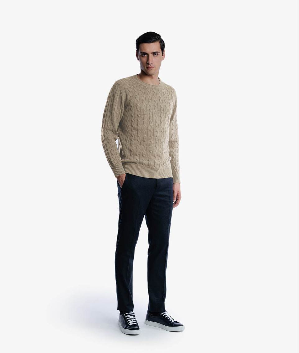 Shop Larusmiani Cable Knit Sweater Col Du Pillon Sweater In Beige