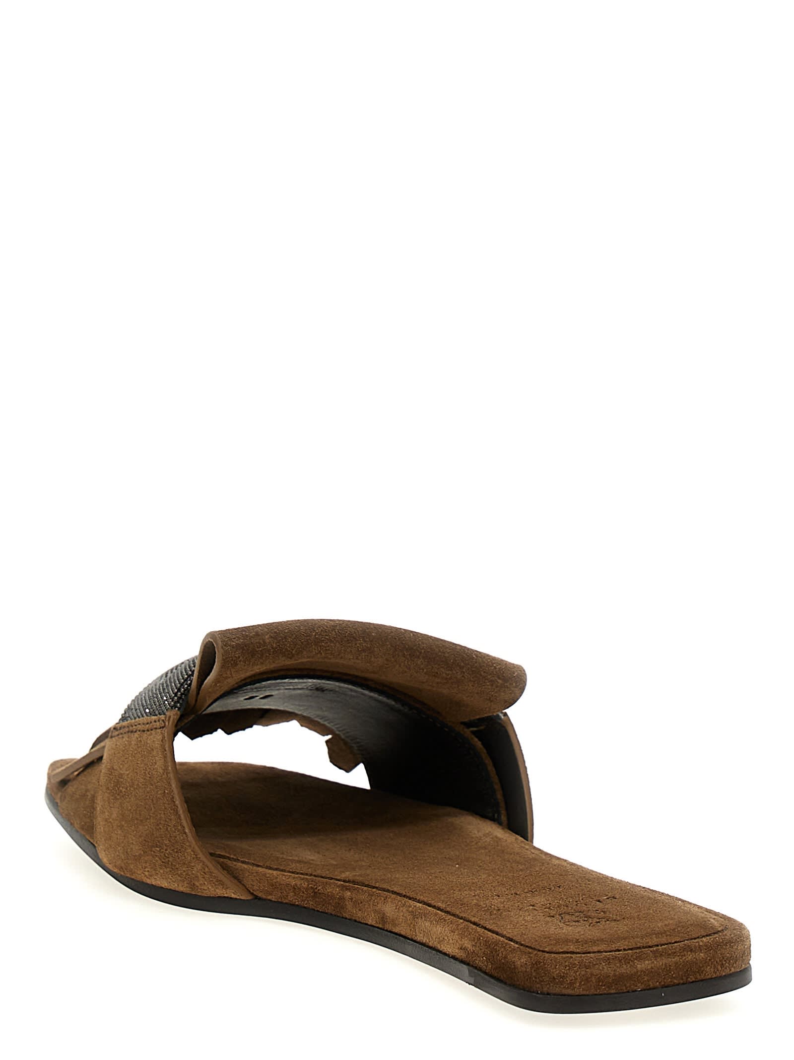 Brunello Cucinelli Fringed Flat Sole Open Toe Sandal In Beige