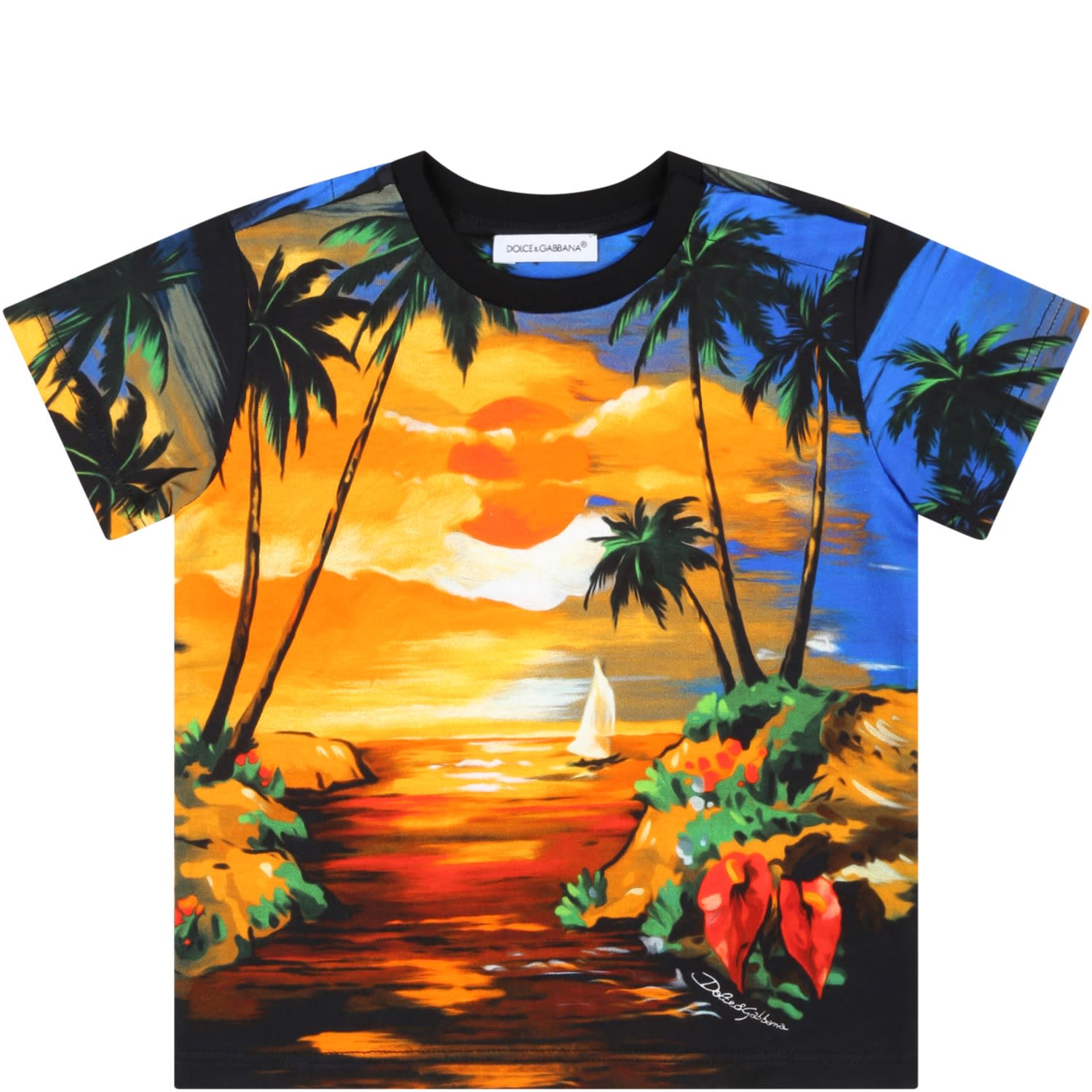 Shop Dolce & Gabbana Multicolor T-shirt For Baby Boy With Sunset