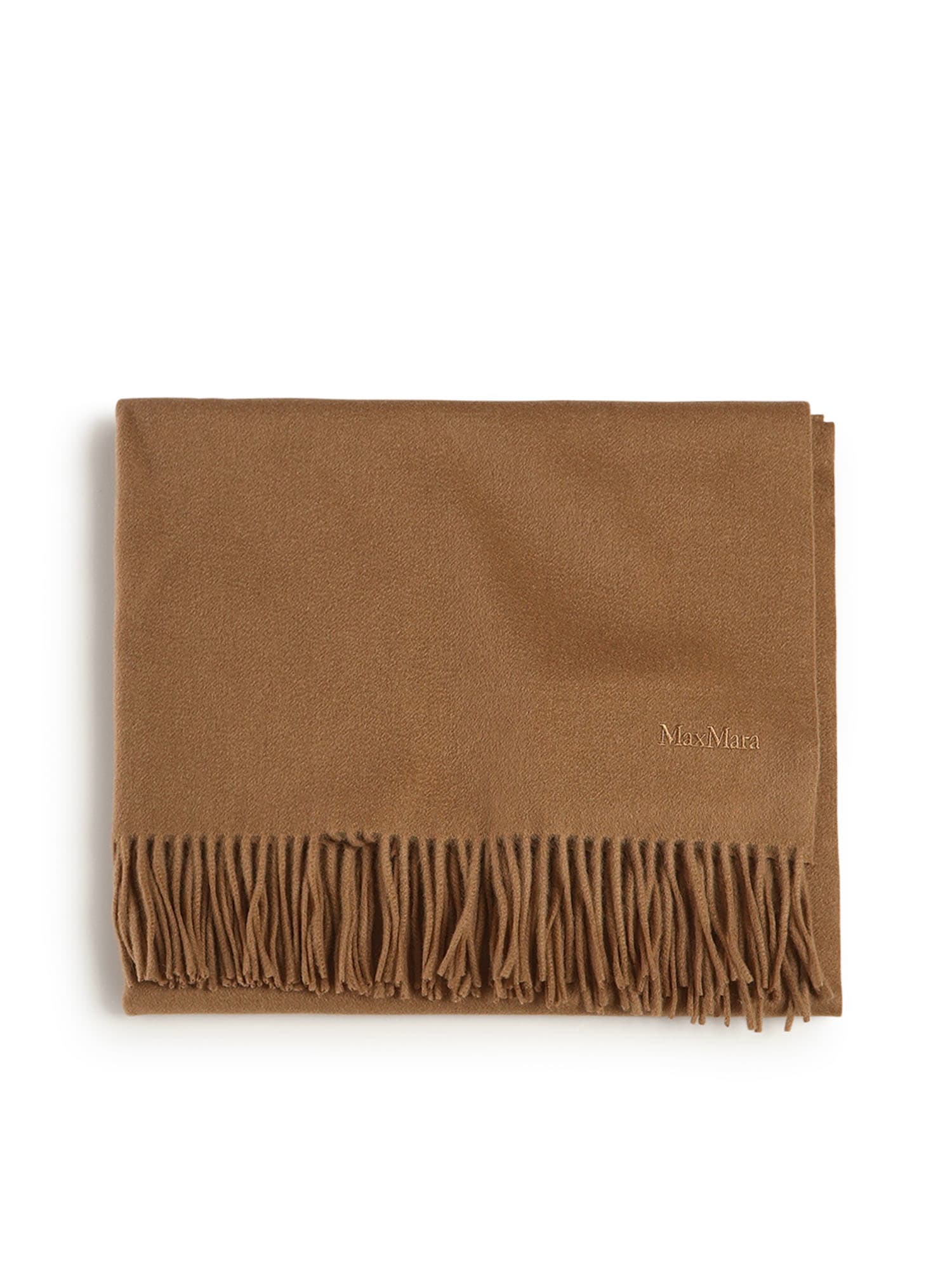 Max Mara Cashmere Stole With Embroidery And Fringes In Brown