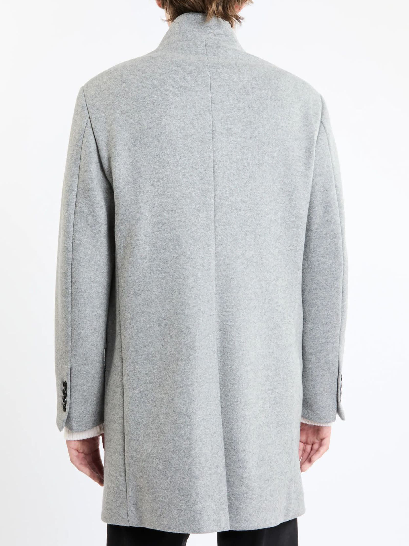 Fay Light Grey Yarn-dyed Wool Blend Fabric Coat In Grey