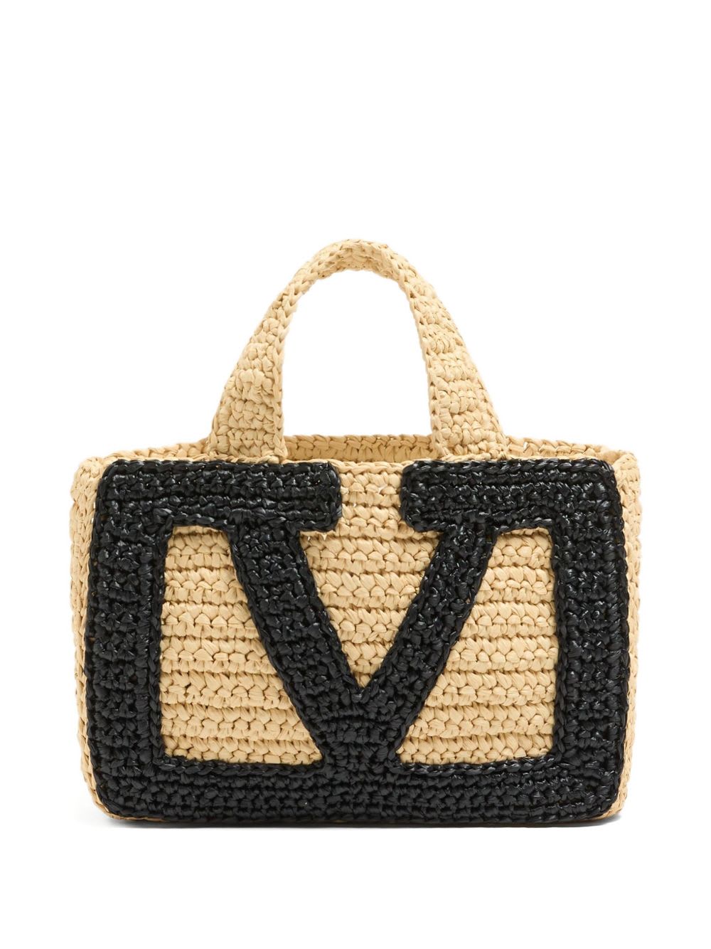 Valentino Garavani Small Tote Viva Superstar Crochet Rafia In Neutral