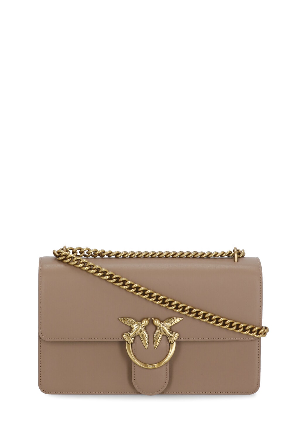 Pinko Love One Classic Logo Plaque Shoulder Bag In Beige