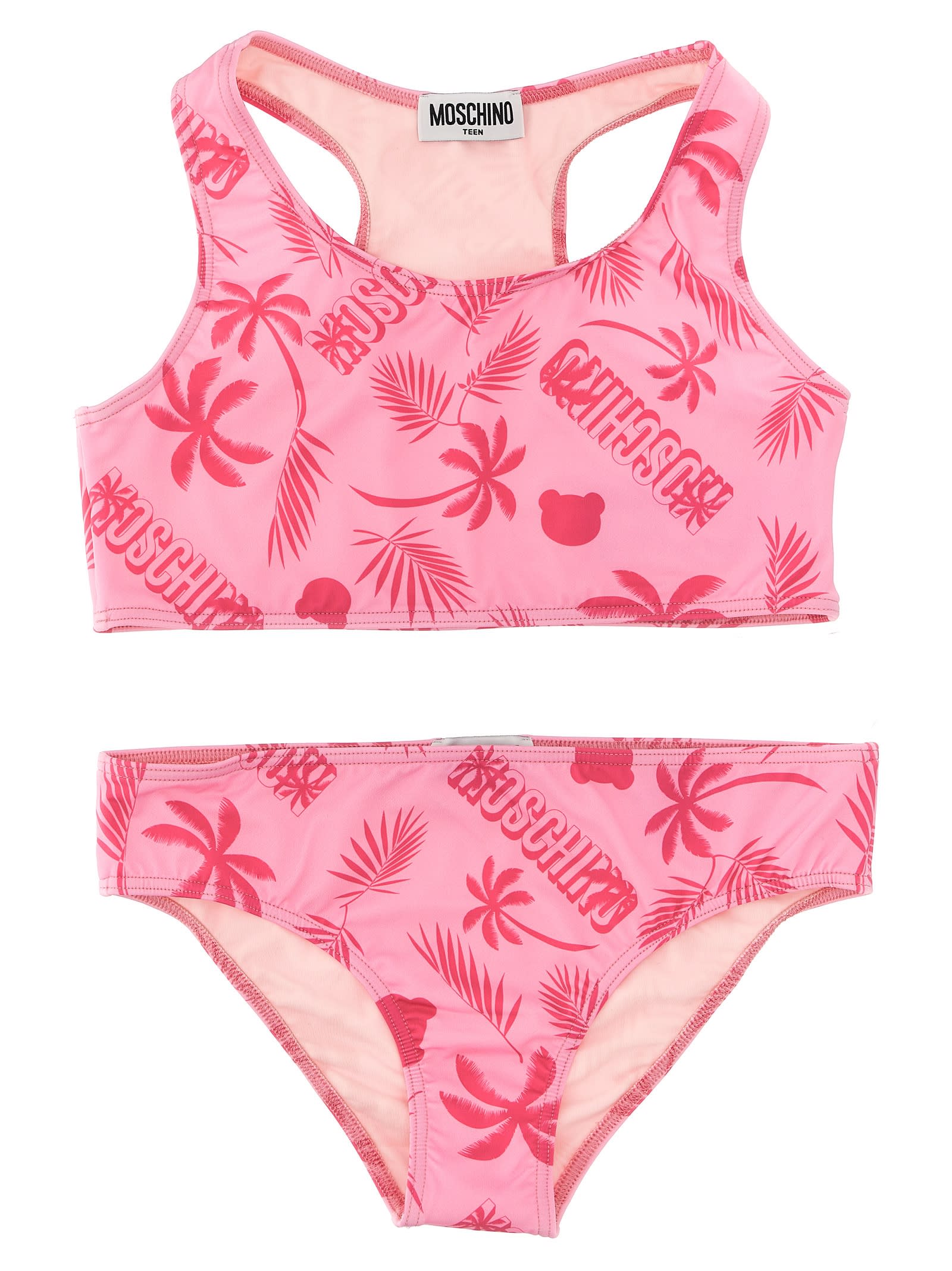Moschino Kids' All Over Print Bikini In Pink