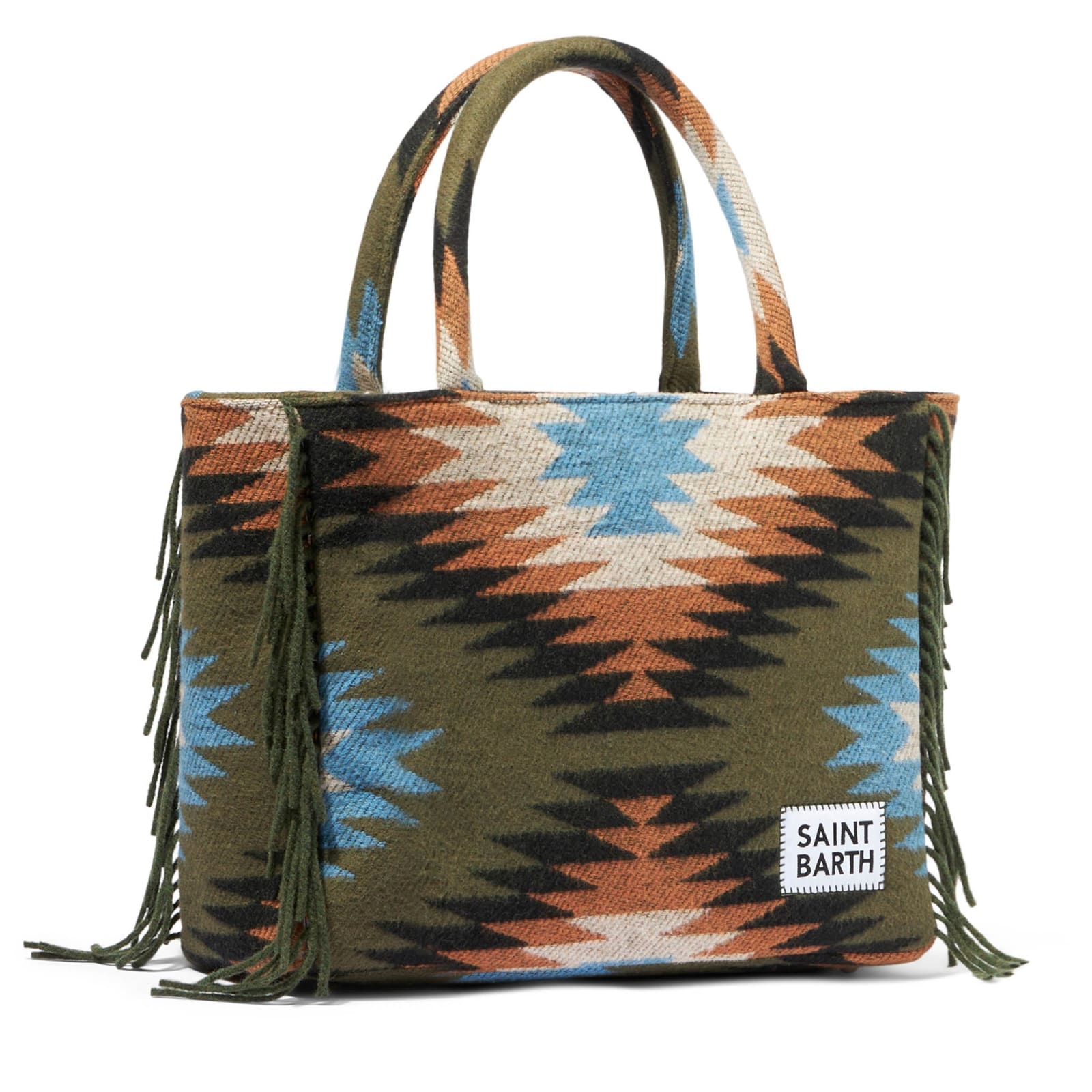 Shop Mc2 Saint Barth Vanity Blanket Shoulder Bag With Ethnic Print And Fringes In Multicolor