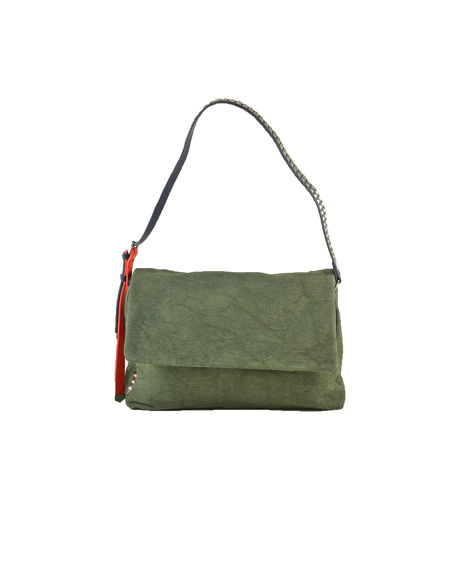 Manila Grace Military Green Shoulder Bag W/studded Shoulder Strap