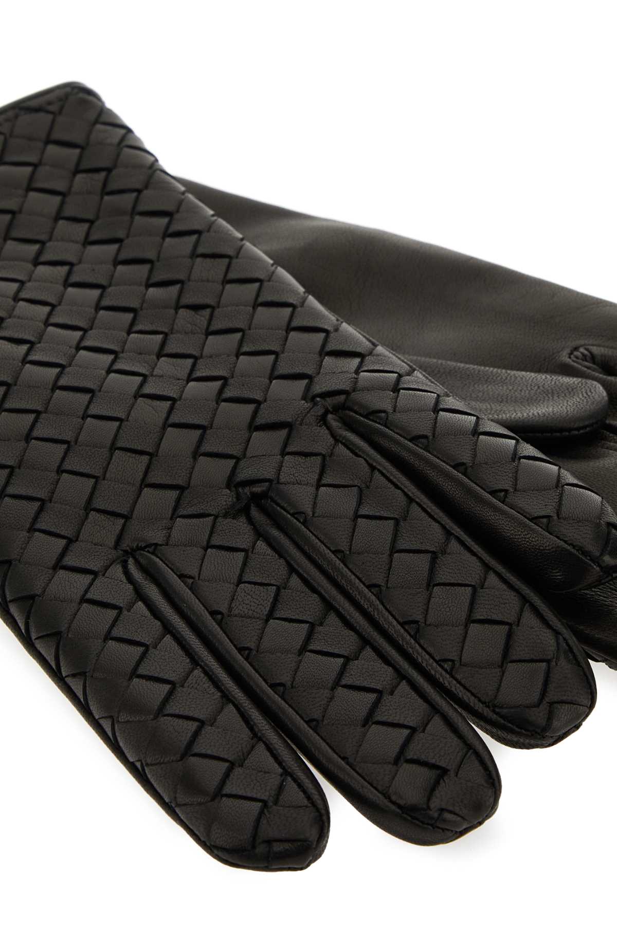 Shop Bottega Veneta Black Nappa Leather Gloves