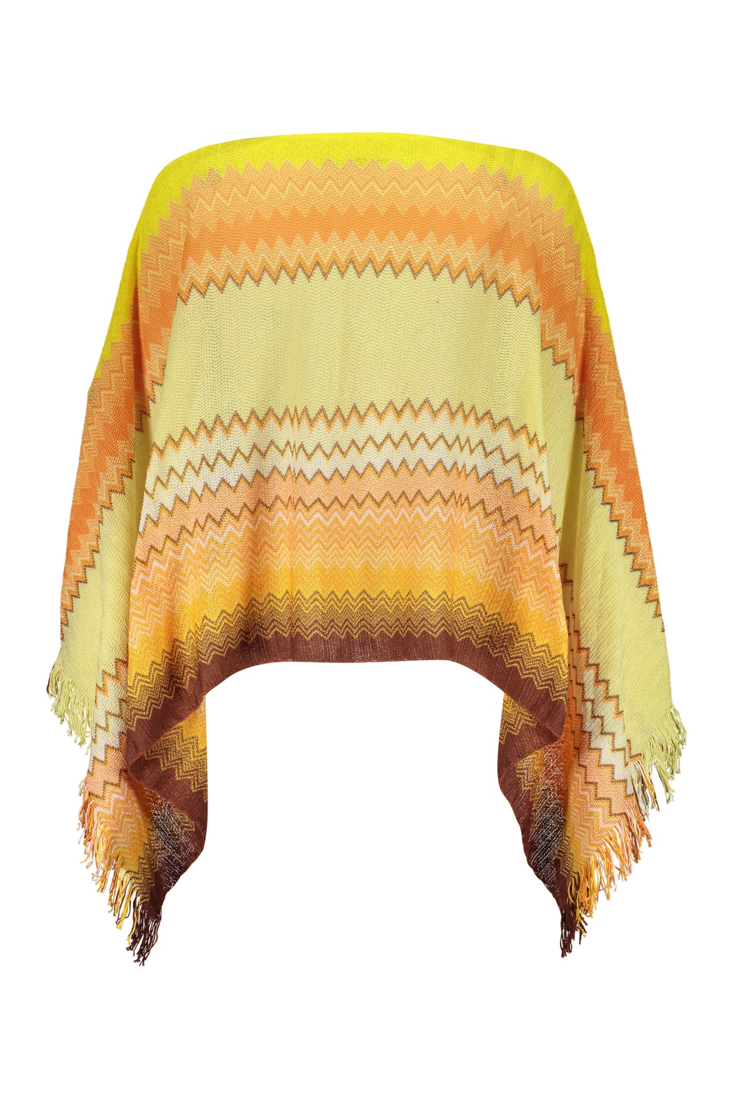 Shop Missoni Fringed Knit Poncho In Yellow