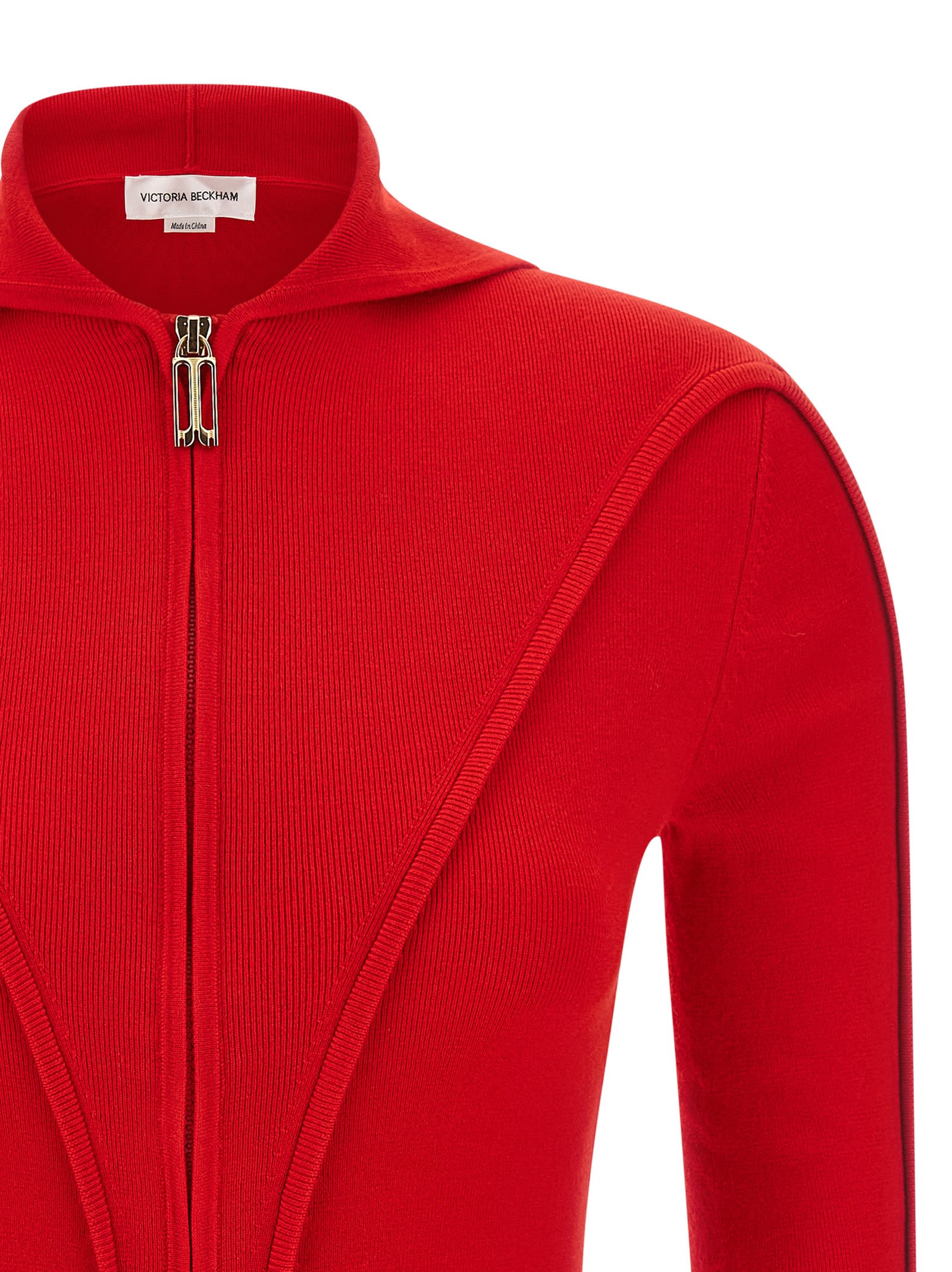 Victoria Beckham Piping Detail Hooded Top Bright Rose In Red