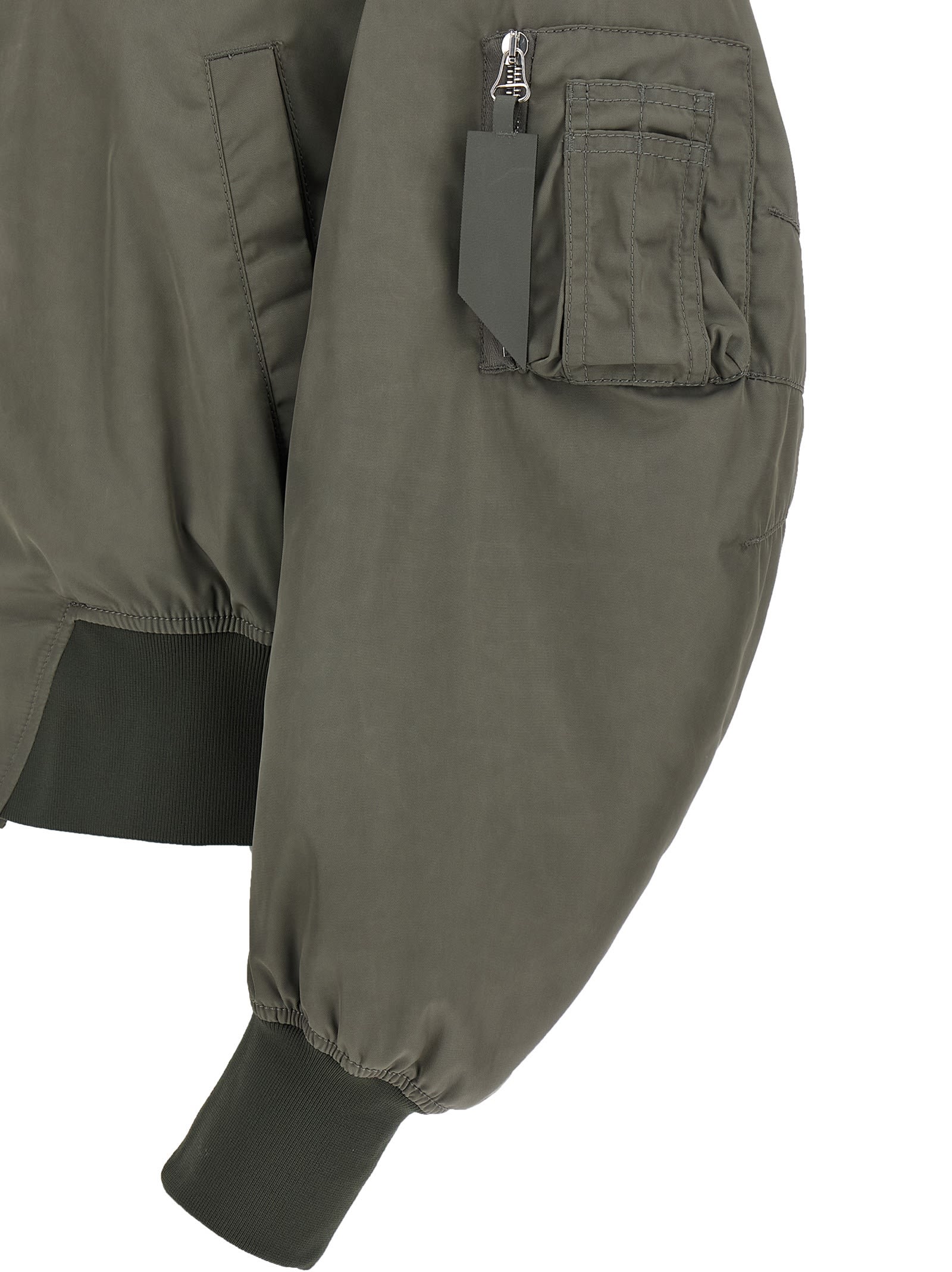 Attico Grey Bomber Jacket With Front Zip Closure And One Zipped Pocket On The Sleeve In Tech Fabric Woman In Green