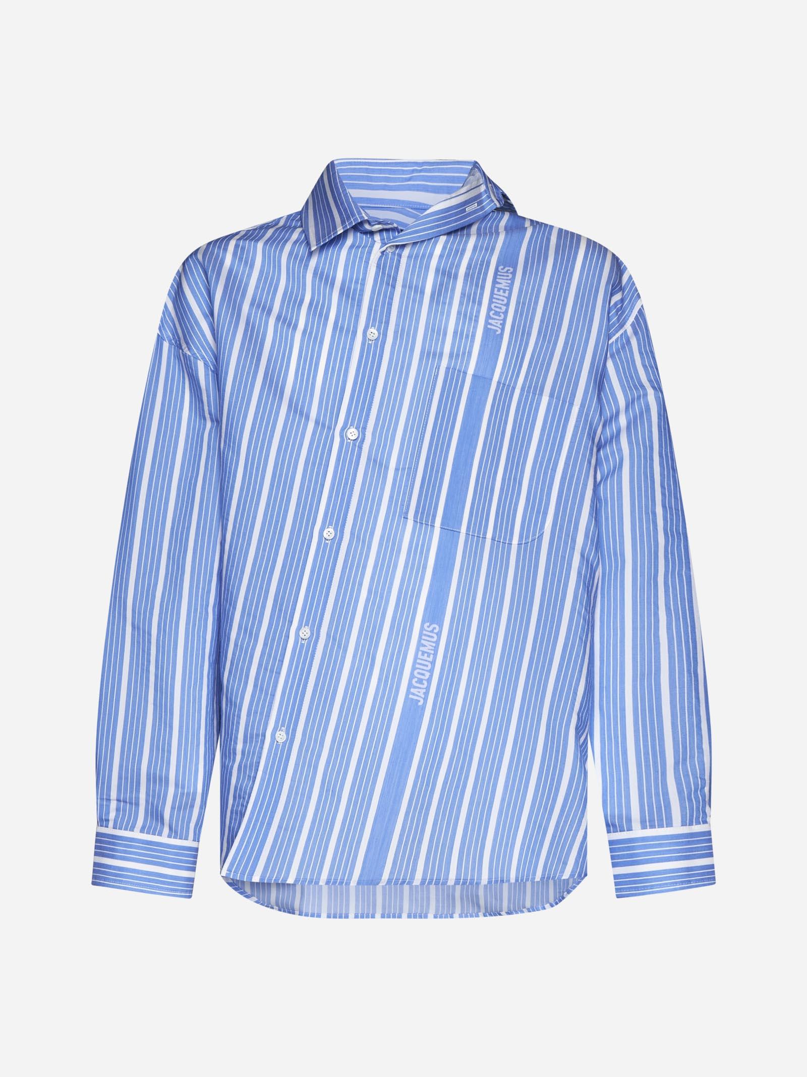 Shop Jacquemus Cuadro Striped Silk-blend Shirt In Blue/white