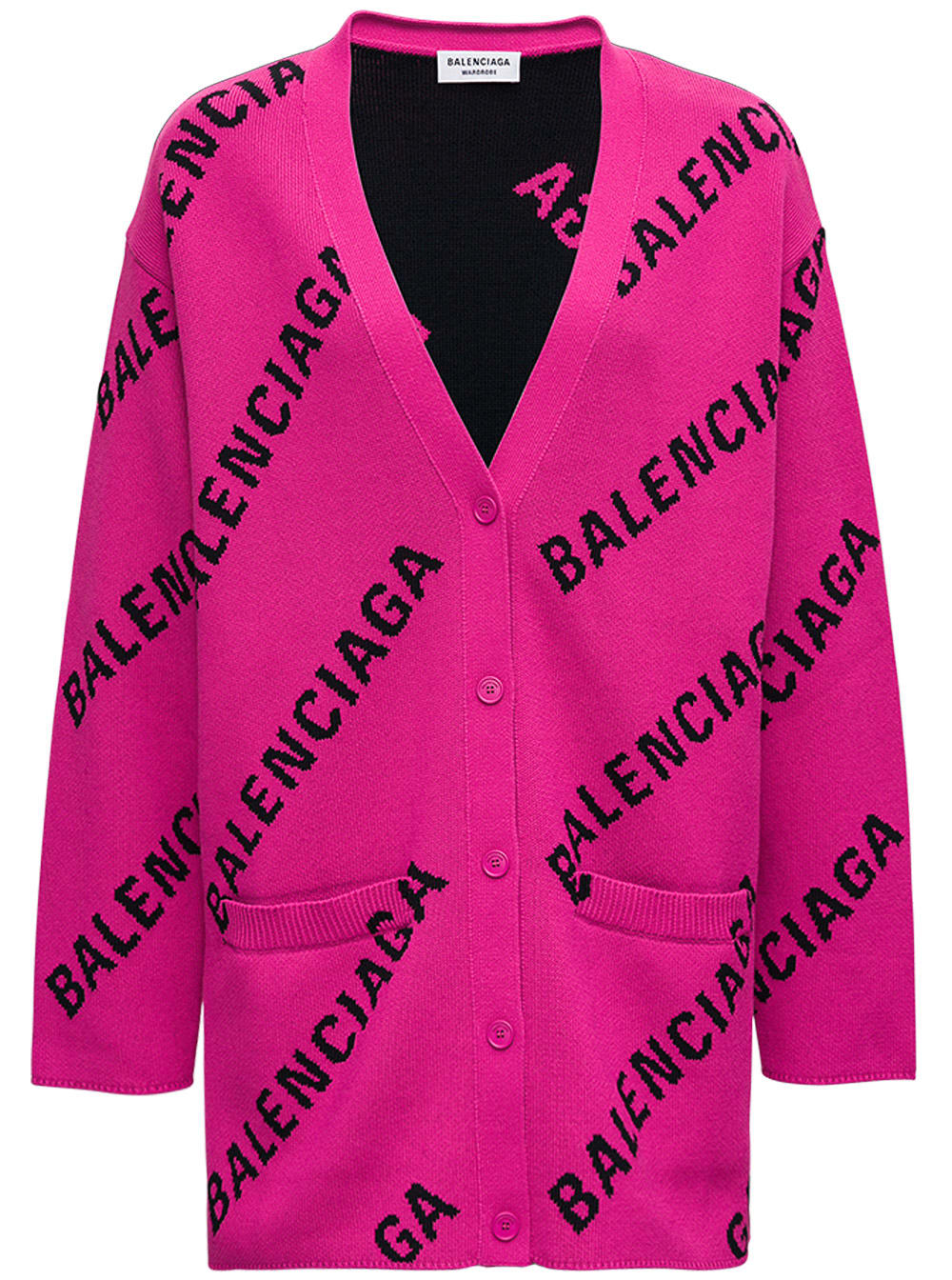 Balenciaga Wool And Cotton Cadigan With Allover Logo Print