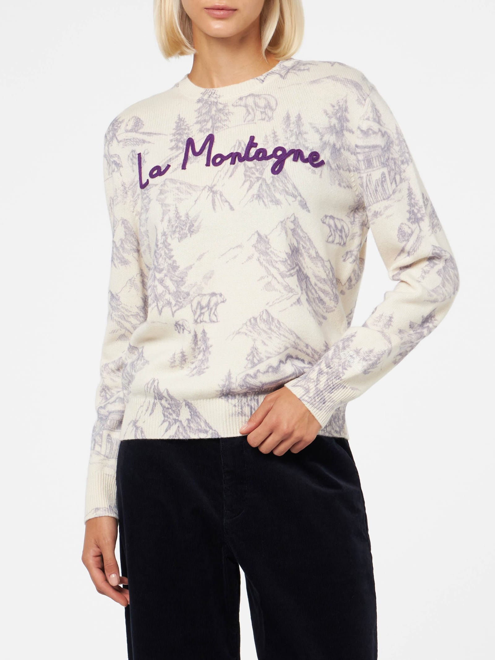 Shop Mc2 Saint Barth Woman Crewneck Sweater With La Montagne Print In White