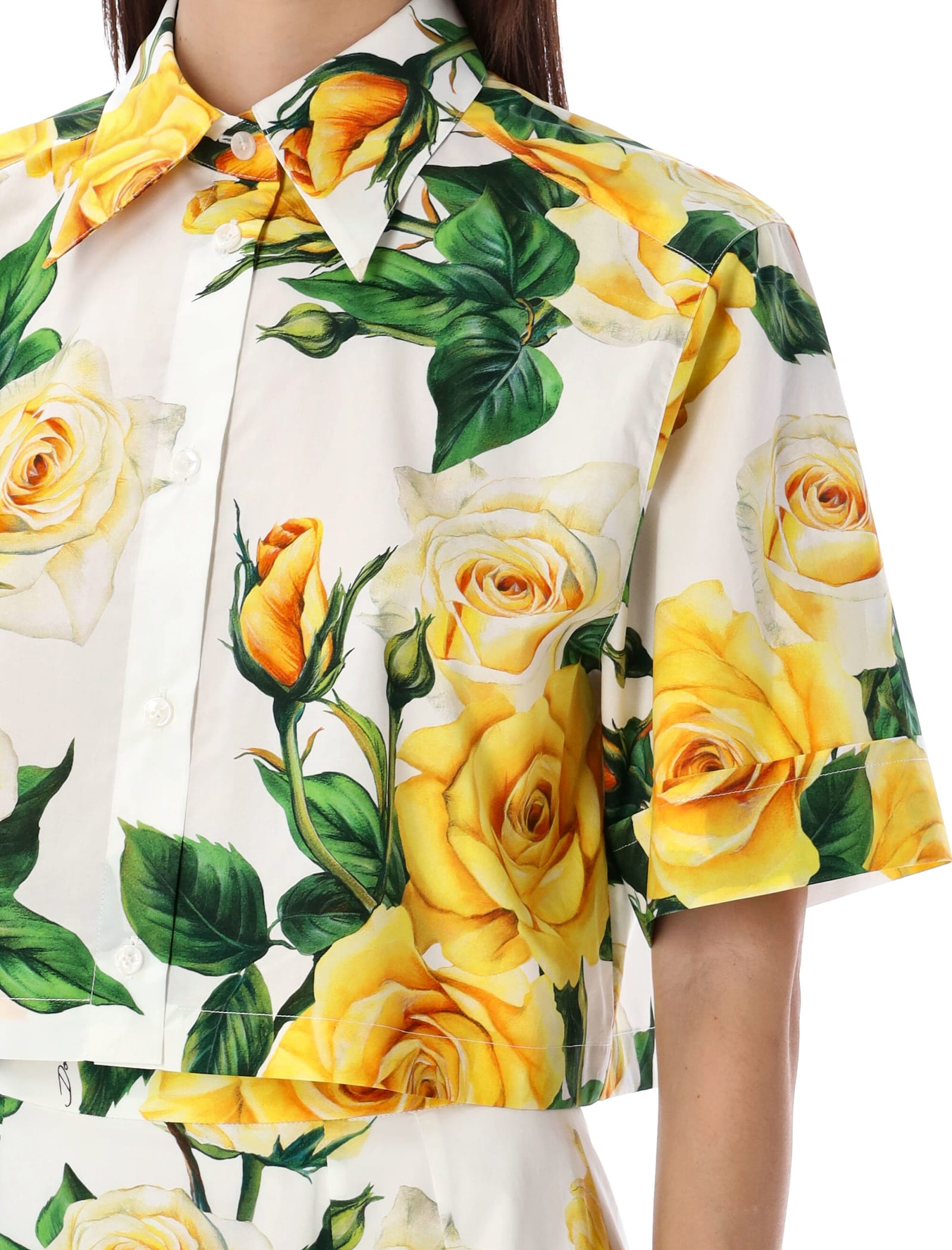 Shop Dolce & Gabbana Short Shirt With Yellow Roses Print
