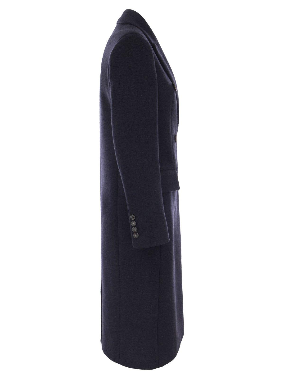 Sportmax Double-breasted Long-sleeved Coat In Blu Notte