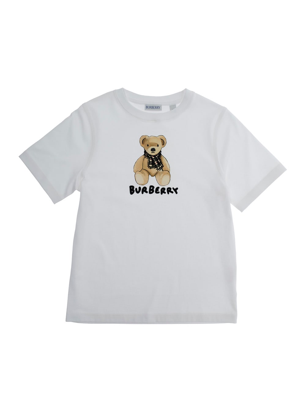 Burberry White Crewneck T-shirt With Logo Print On The Front In Cotton Boy In White