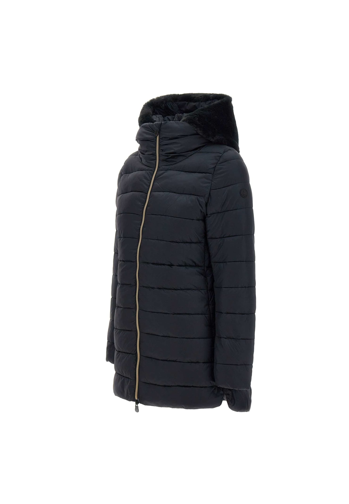 Shop Save The Duck High Neck Hooded Coat In Black