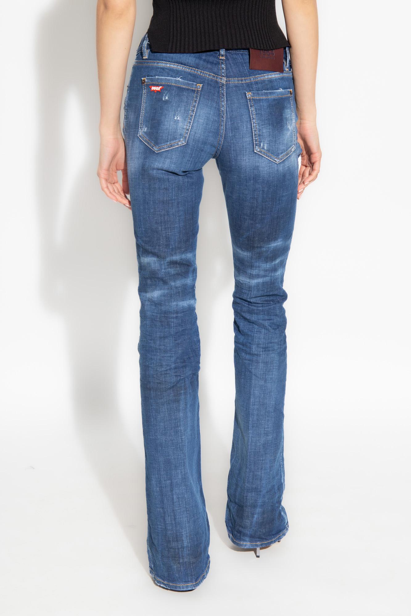Shop Dsquared2 Flare Medium Waist Jeans In Navy Blue