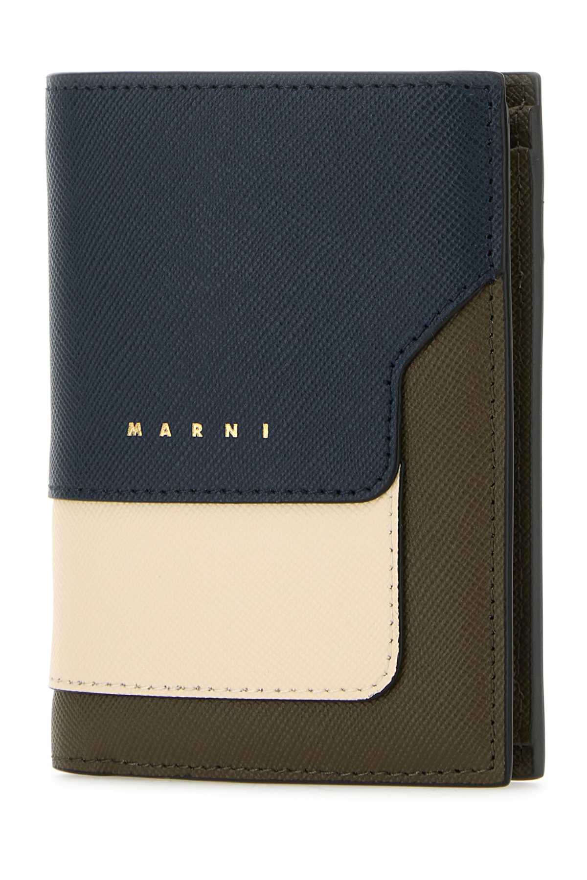 Shop Marni Multicolor Leather Wallet In Nightbluetalcdustyolive