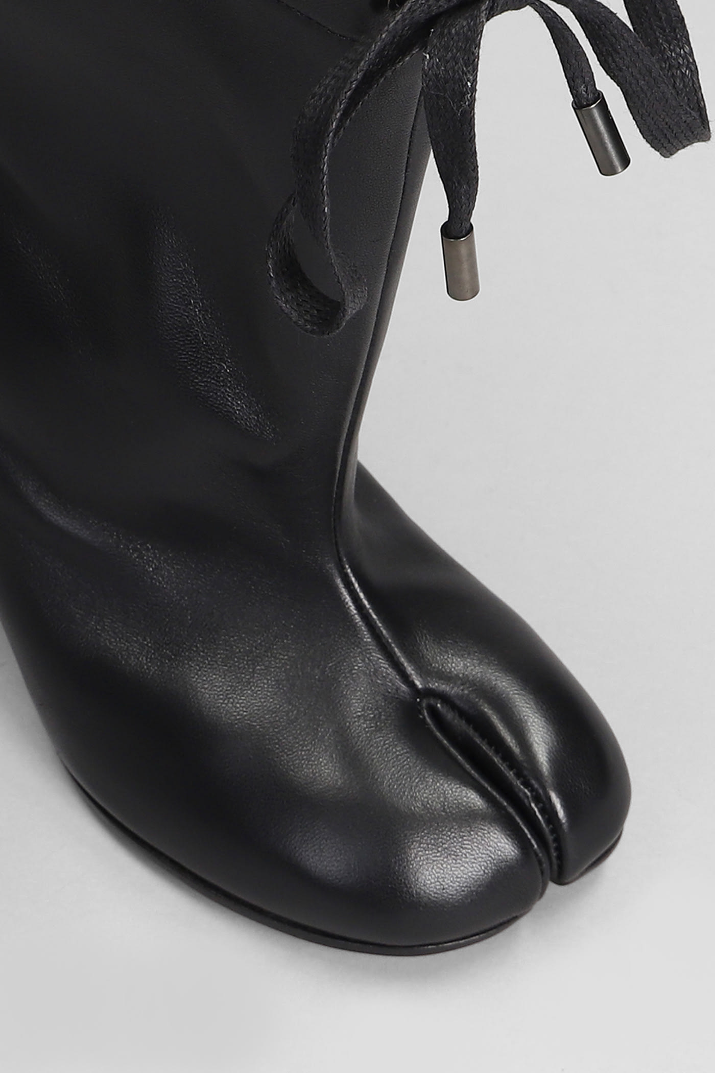 Shop Maison Margiela Tabi High Heels Ankle Boots In Black Leather