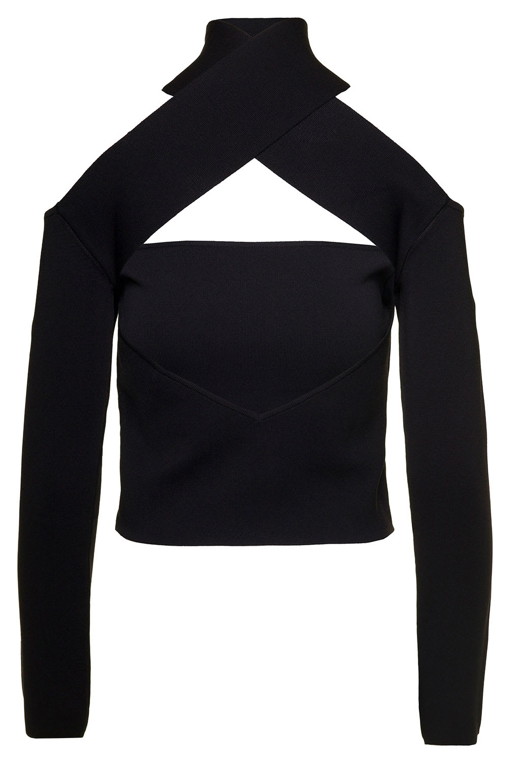 Shop Gauge81 Molins Black Top With Choker Detail And Extra Long Sleeves In Rayon Blend Woman