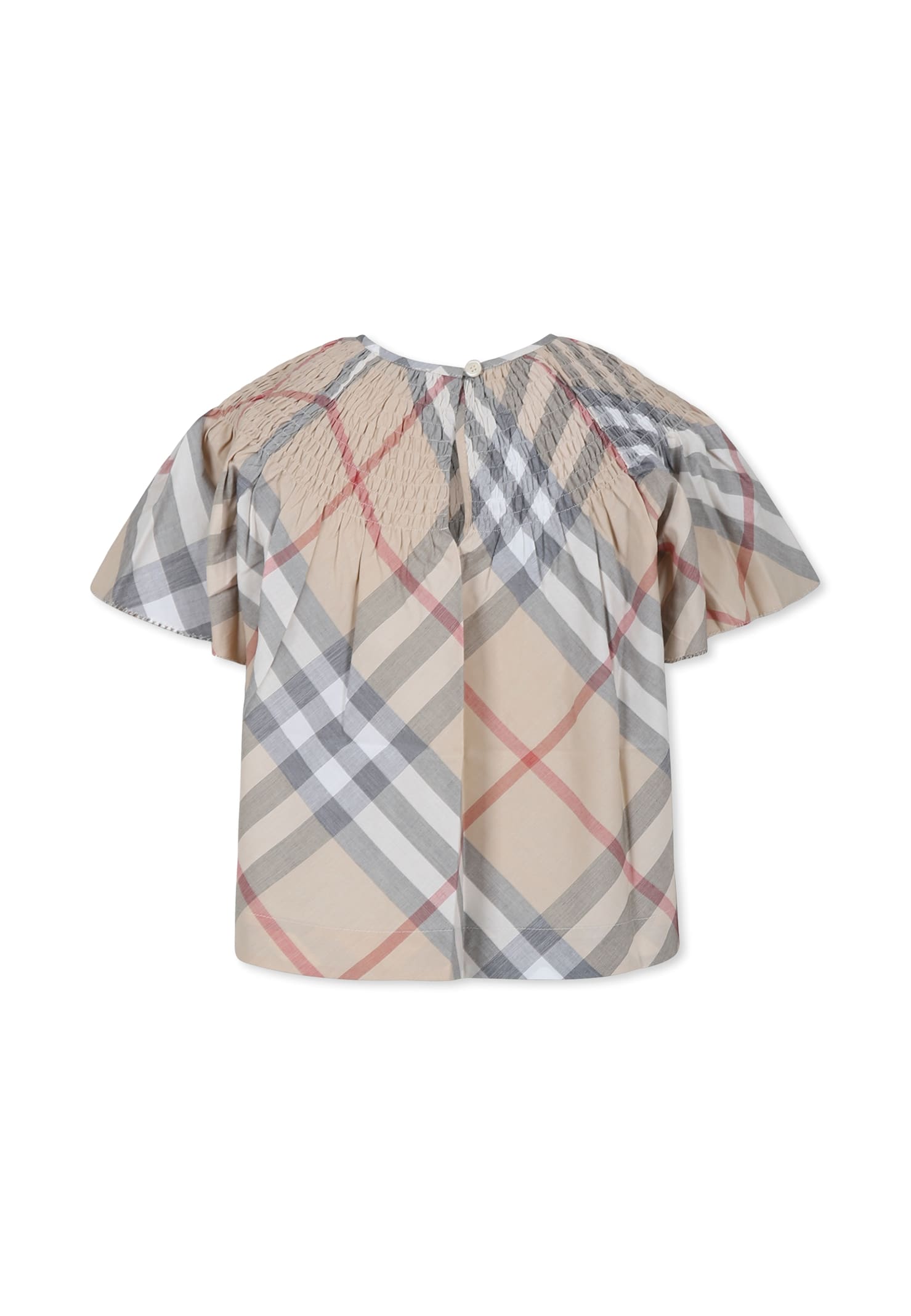 Burberry Beige Top For Girl With Vintage Check In Beige