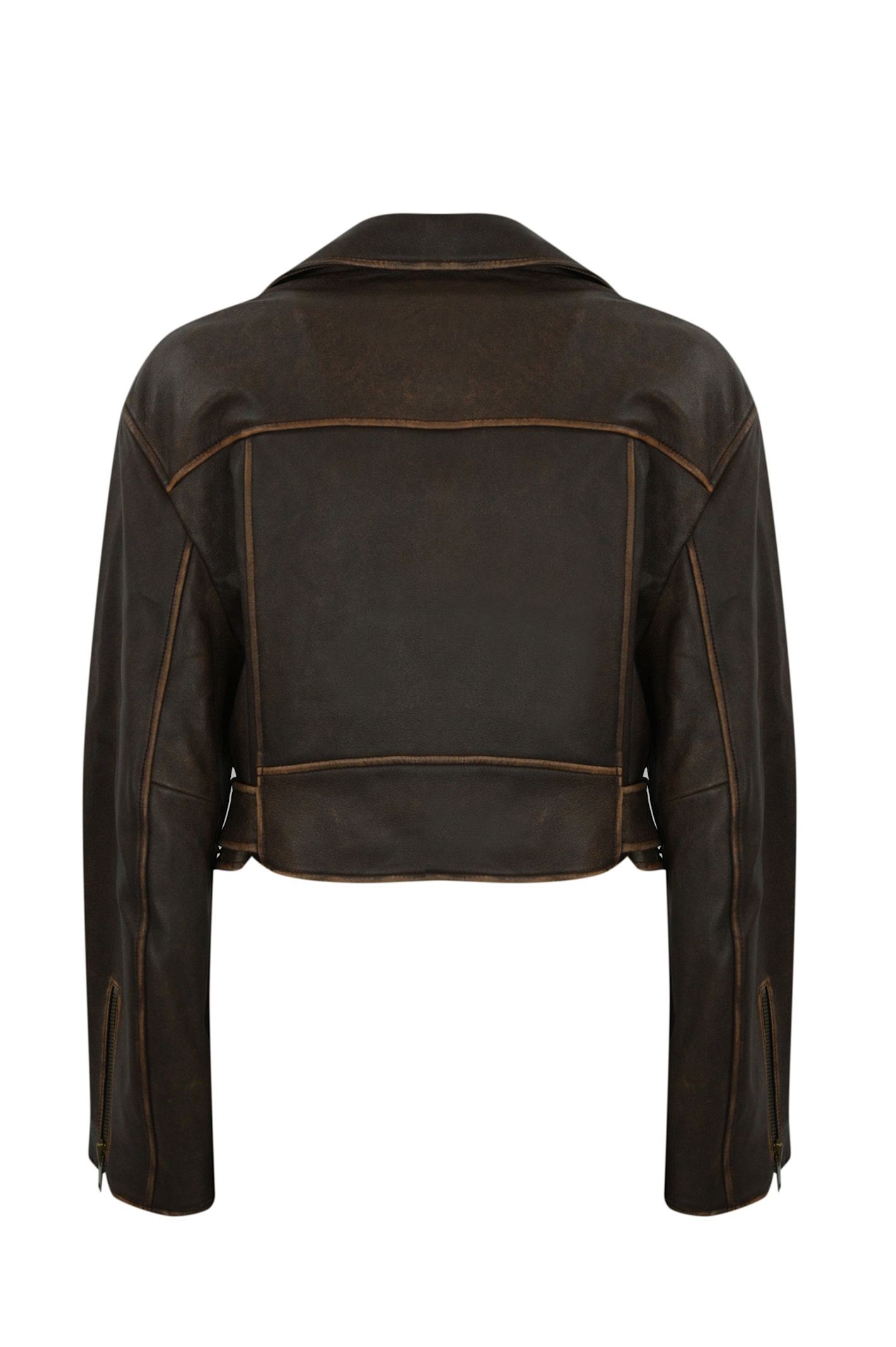 Shop Weekend Max Mara Saletta Leather Biker Jacket In Testa Moro