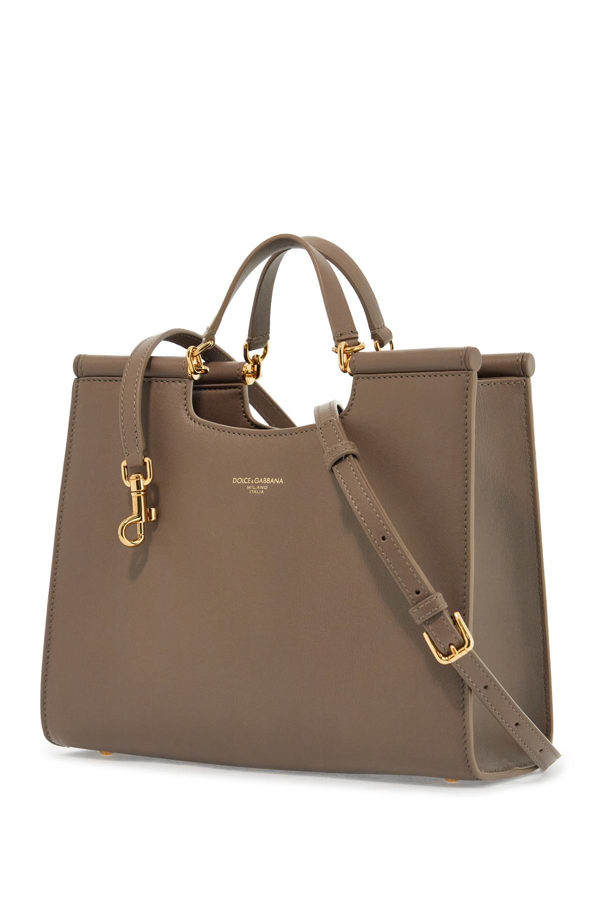 Dolce & Gabbana Beige Calfskin Tote Bag With Adjustable Shoulder Strap In Greige (beige)