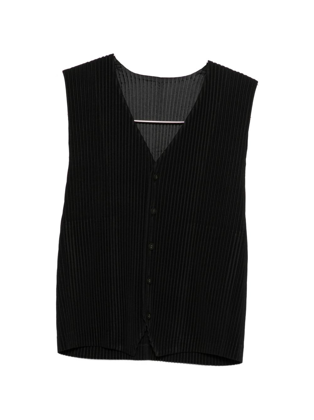 Issey Miyake Pleated V-necked Vest In Black