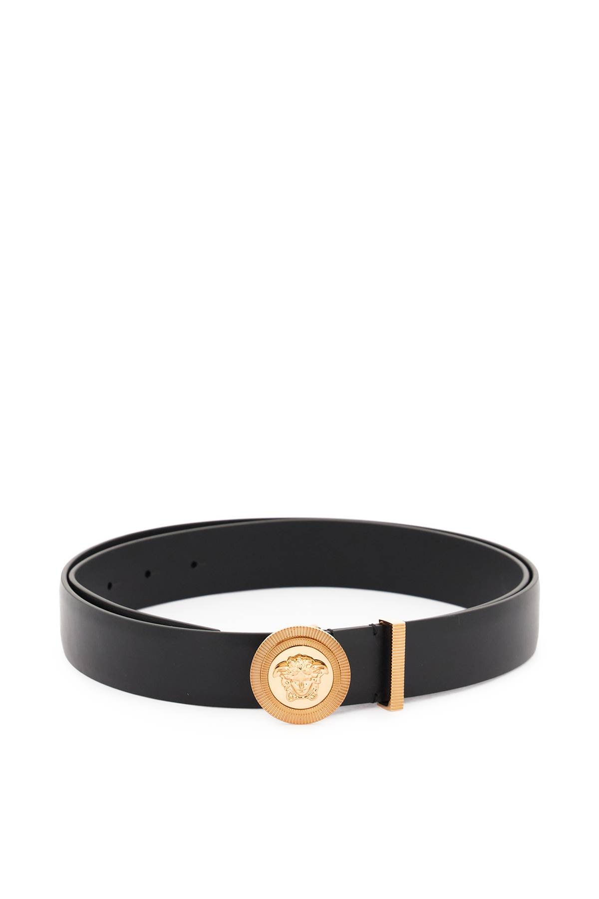 Shop Versace Medusa Biggie Leather Belt In Black  Gold (black)