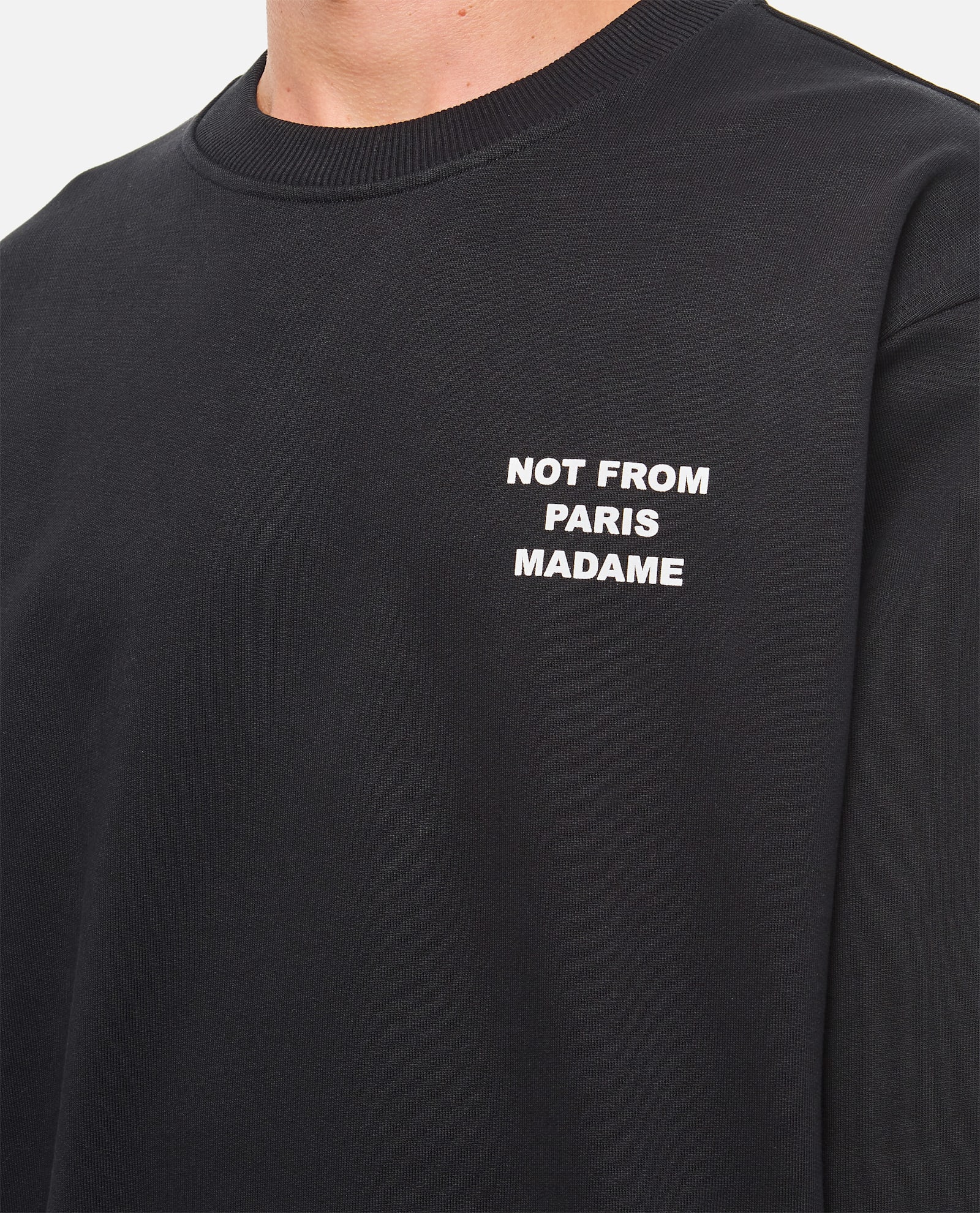 Drôle De Monsieur Black Sweatshirt With Bold Slogan And Elastic Hems In Black