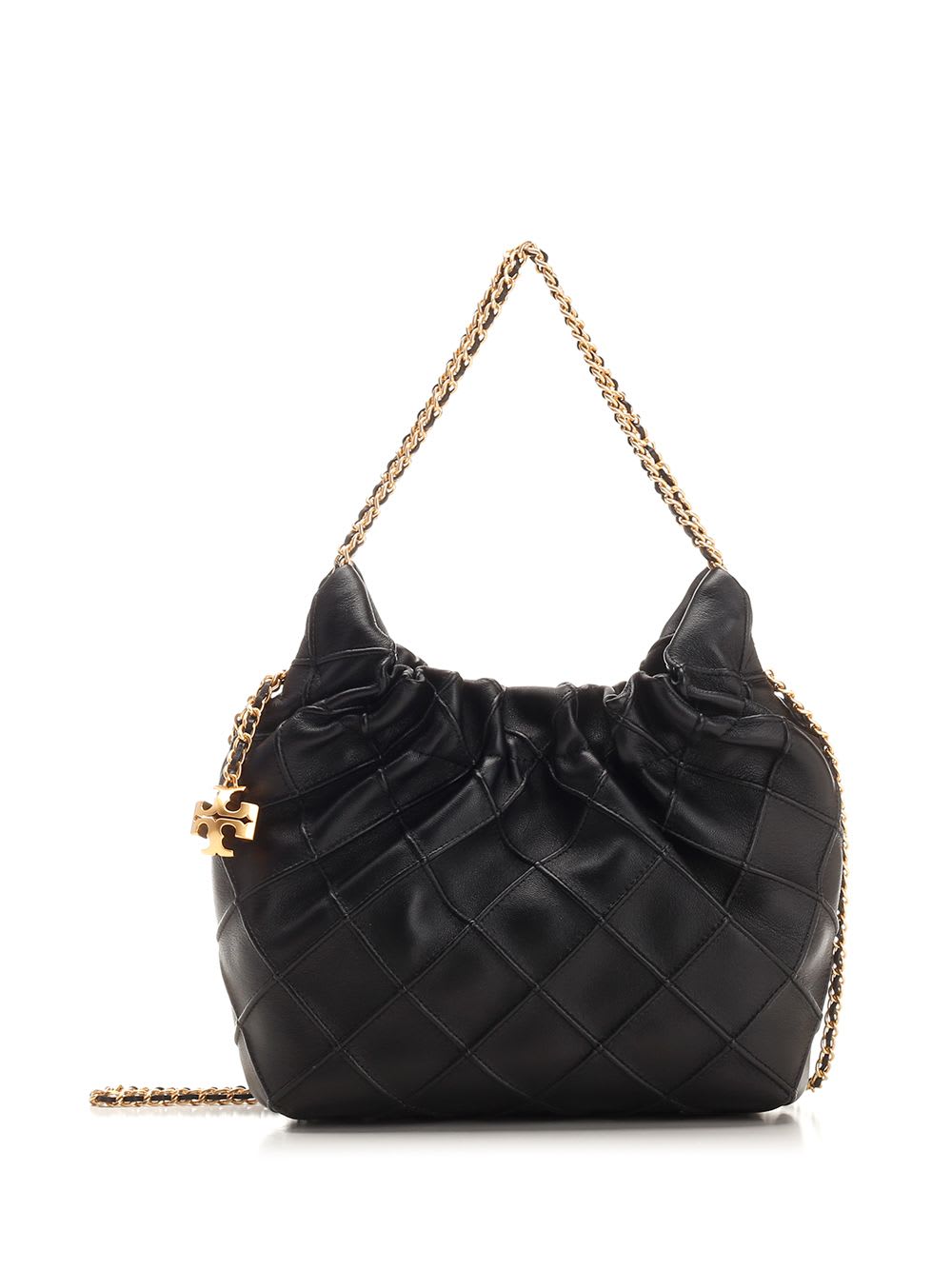 Tory Burch Mini Fleming Hobo Leather Shoulder Bag In Black