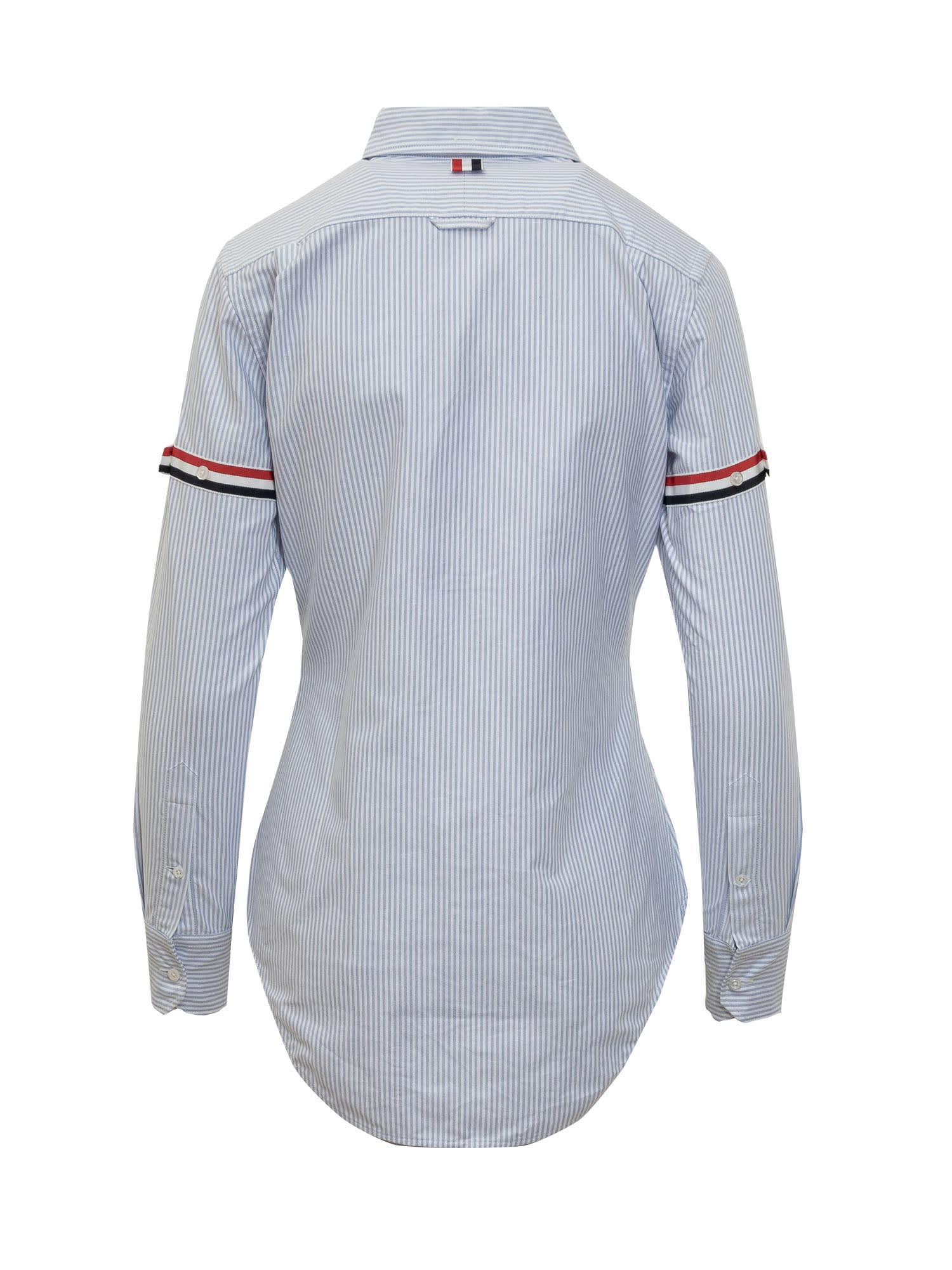 Shop Thom Browne Stripe Oxford Armband Round Collar Shirt In Light Blue