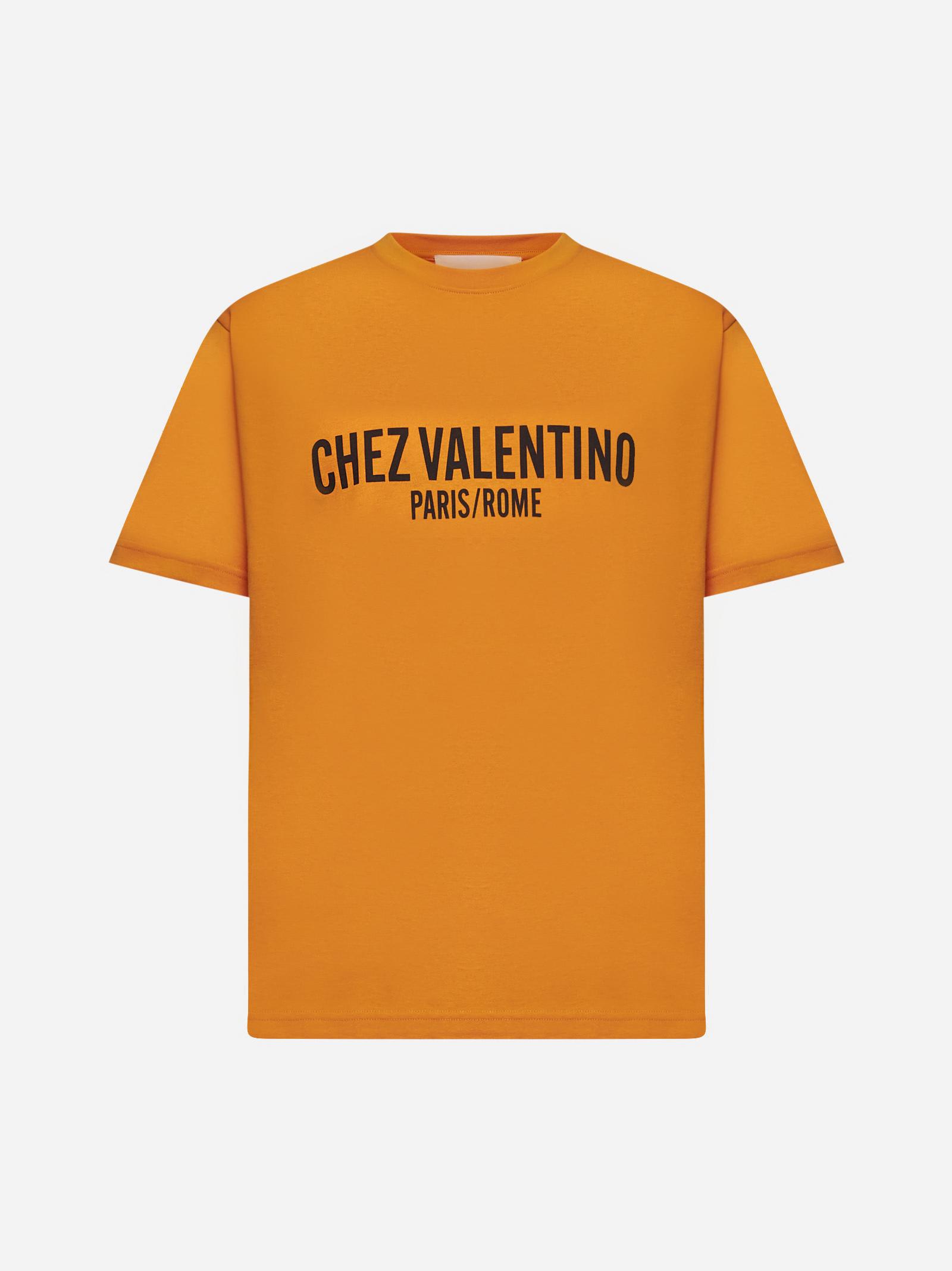 Orange Chez Valentino Print T-shirt