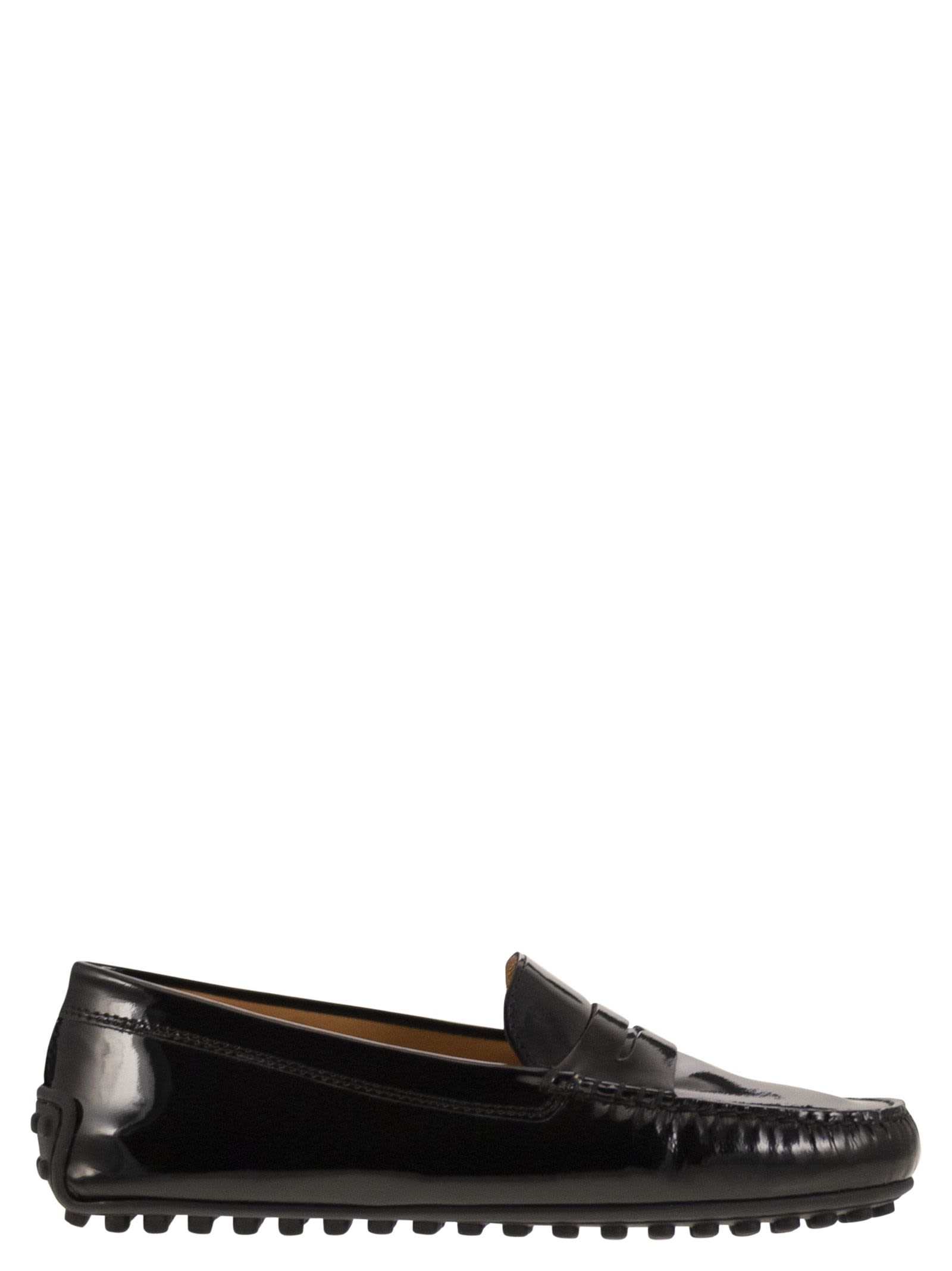 Tod's City Gommino Moccasin In Glossy Leather In Black