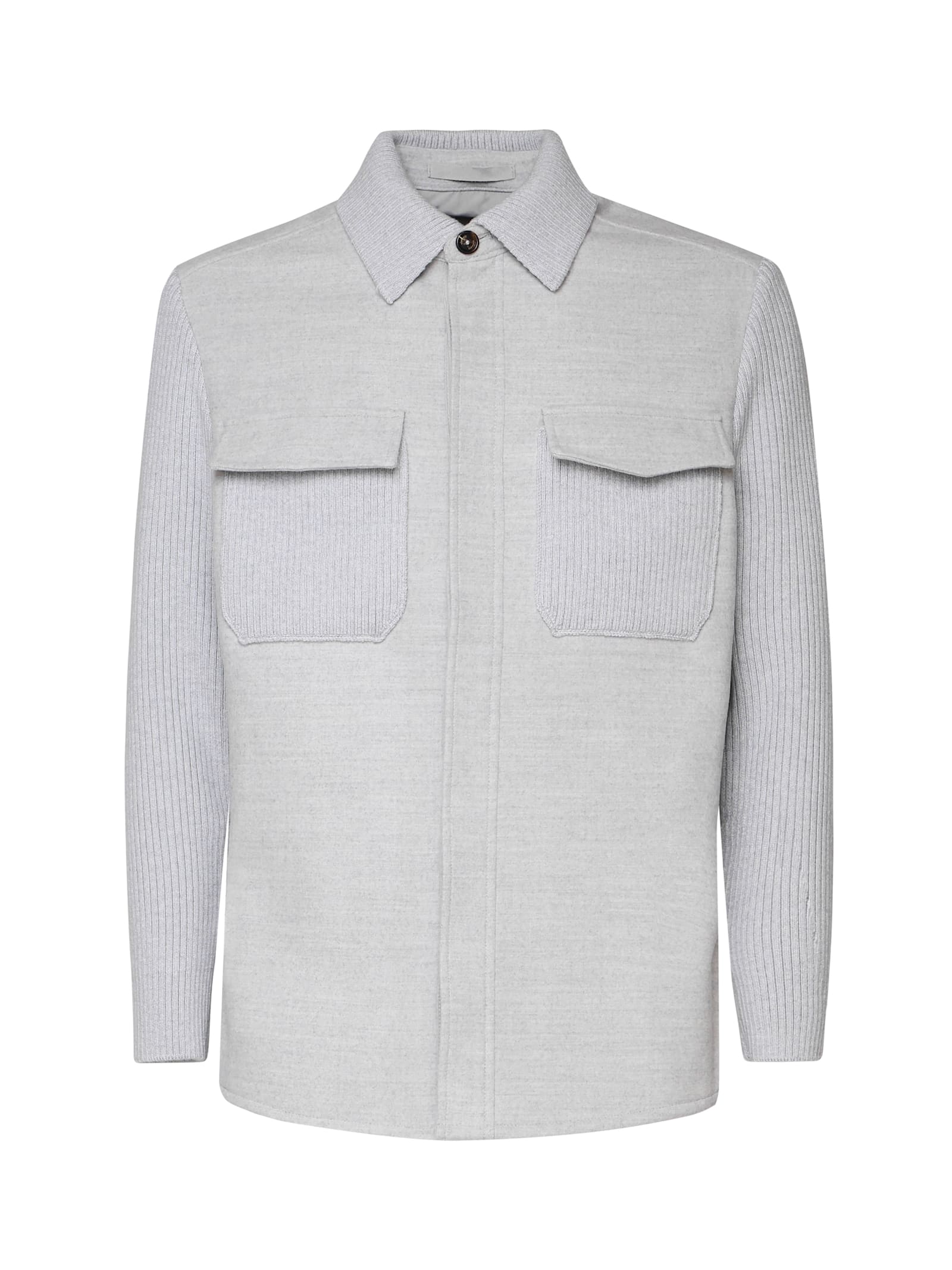 Shop Eleventy Overshirt Jacket In Melange Grey