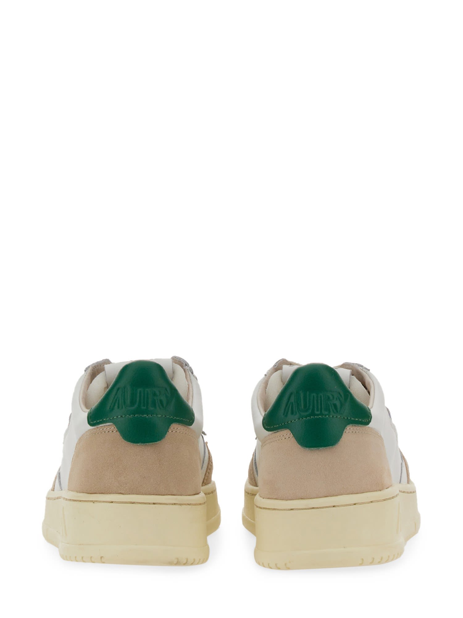 Autry Low-top Sneakers With Mixed Textures And Contrast Heel Tab In White