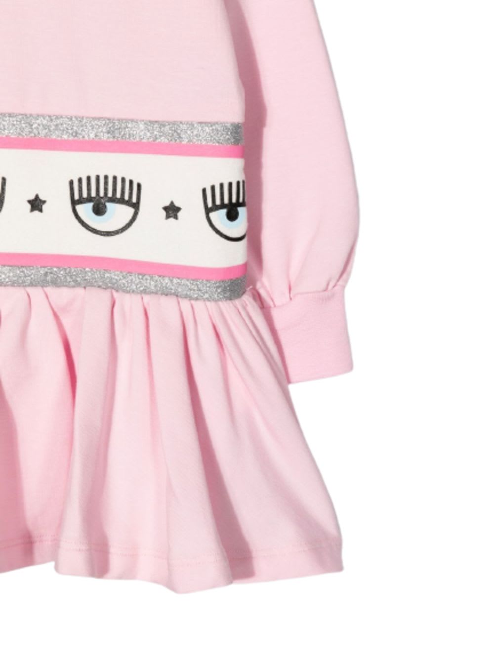Shop Chiara Ferragni Light Pink Sweater Dress In Cotton With Embossed Logo On The Waist