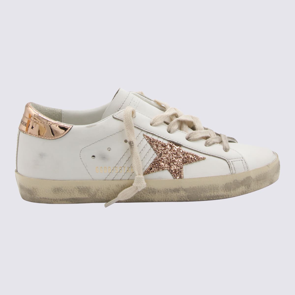 GOLDEN GOOSE WHITE AND GOLD LEATHER SNEAKERS