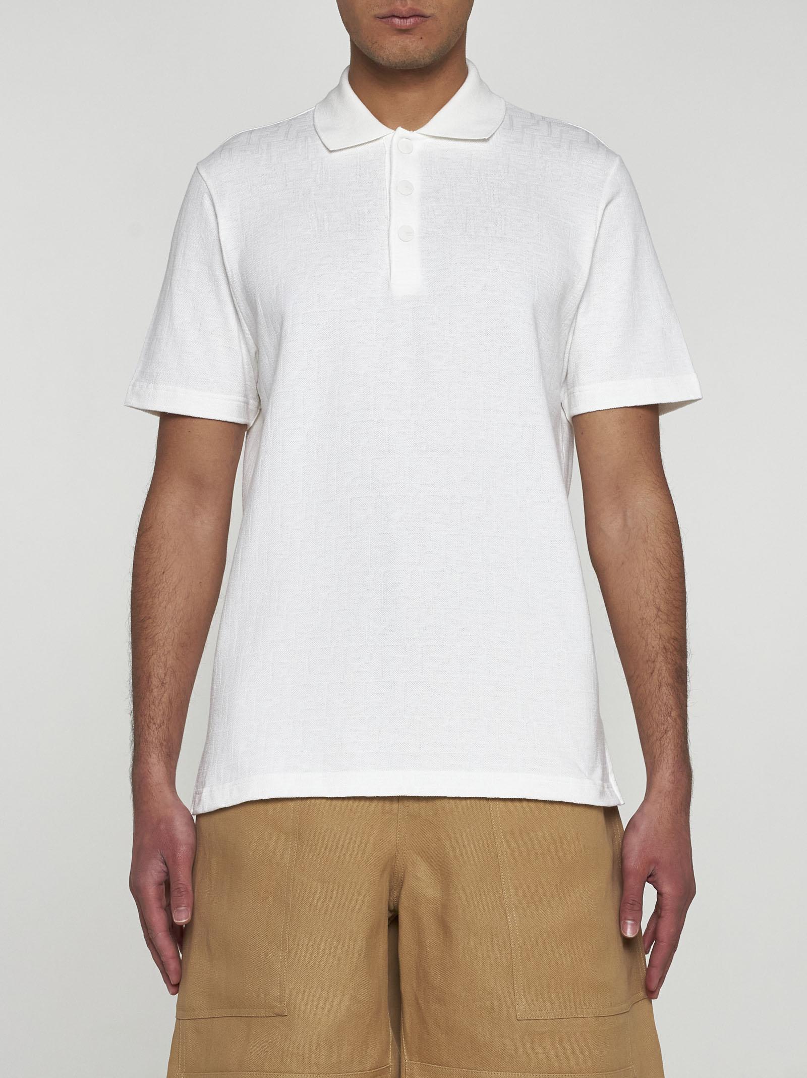 Shop Fendi Ff Pique Cotton Polo Shirt In Bianco