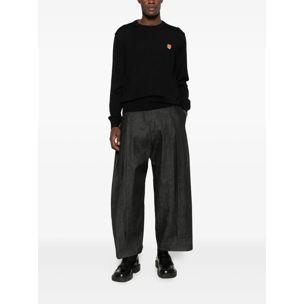 Maison Kitsuné Wool Crewneck Sweater Featuring Fox Design In Black