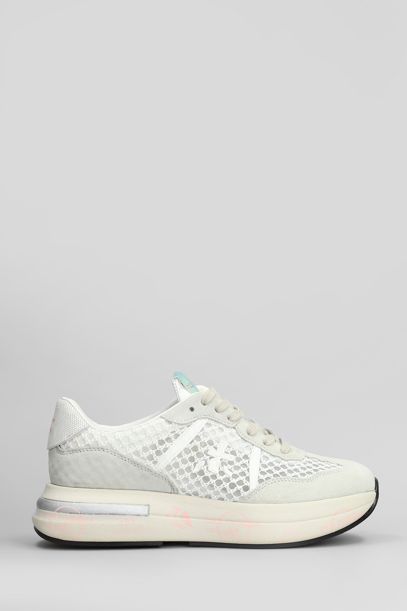 Premiata Cassie Sneakers In White Suede And Fabric In White