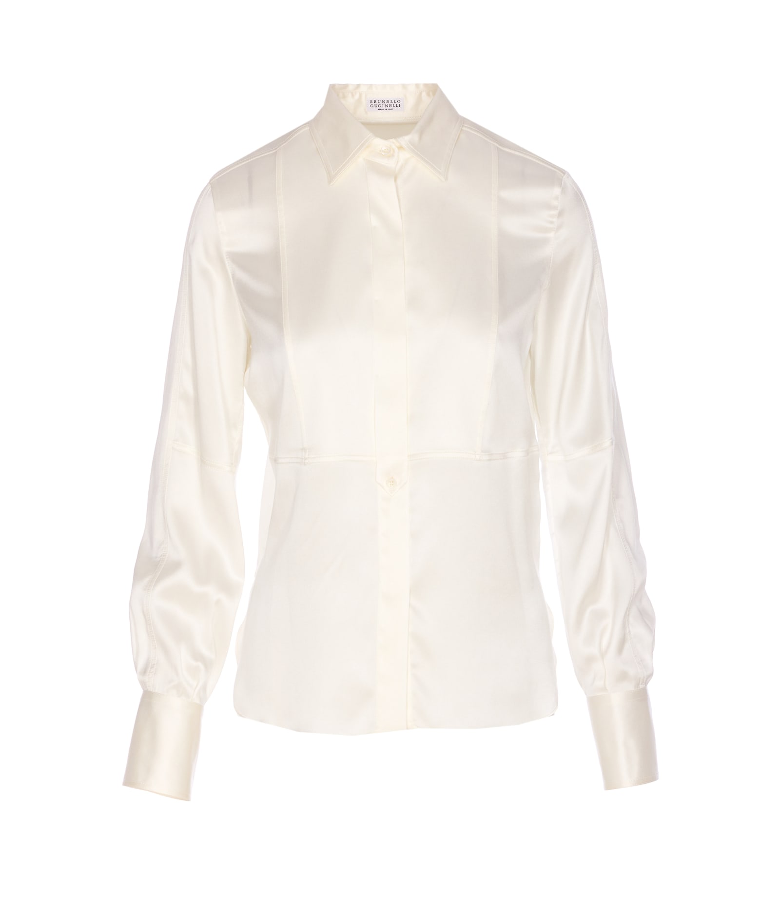 Brunello Cucinelli Women Shirt Satin Stretch With Monile In White