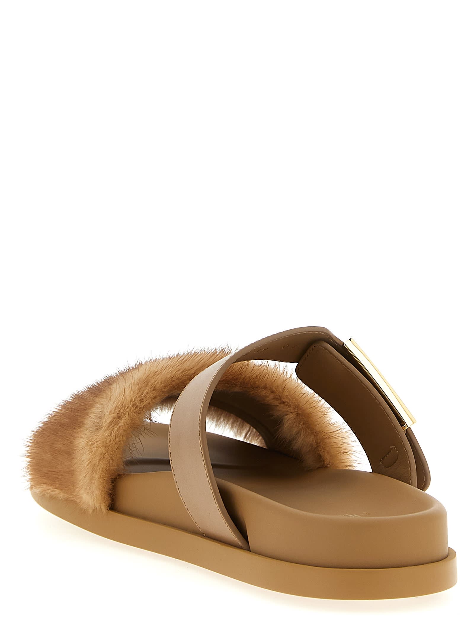 Fendi Luxe Fur Strap Buckle Slides