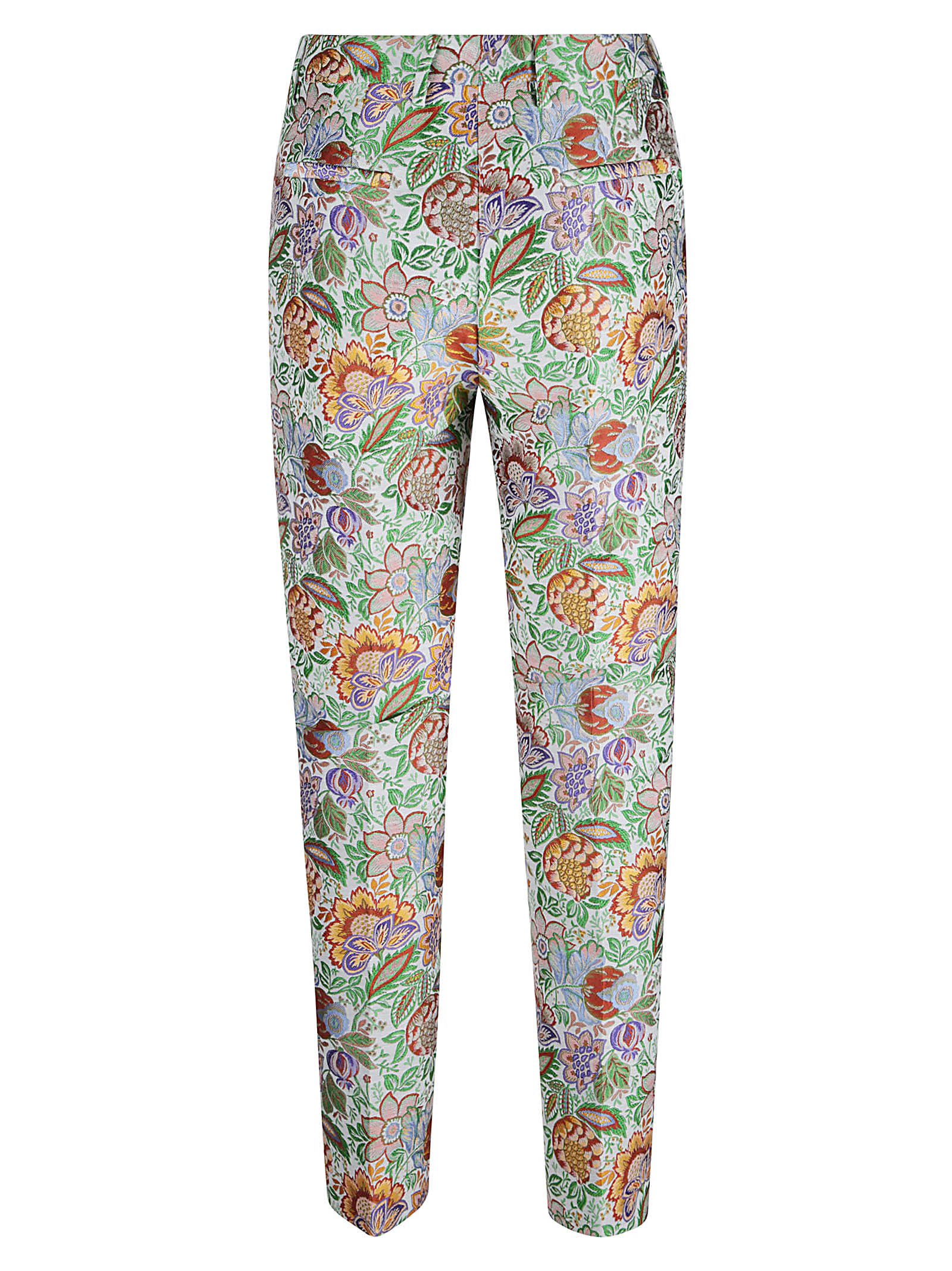 Shop Etro Printed Fitted Trousers In White/green